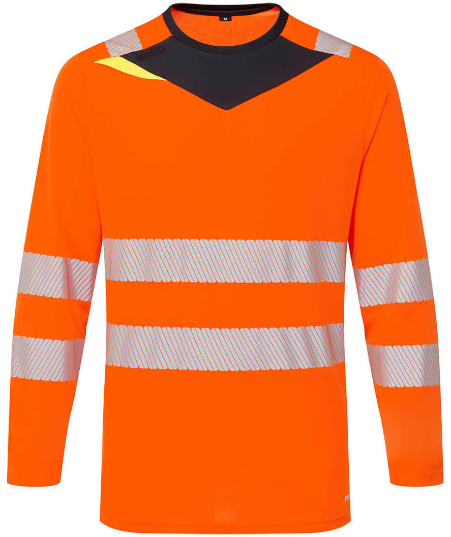 Portwest PW3 lang&auml;rmliges T-Shirt, Hi-Vis Orange/Schwarz