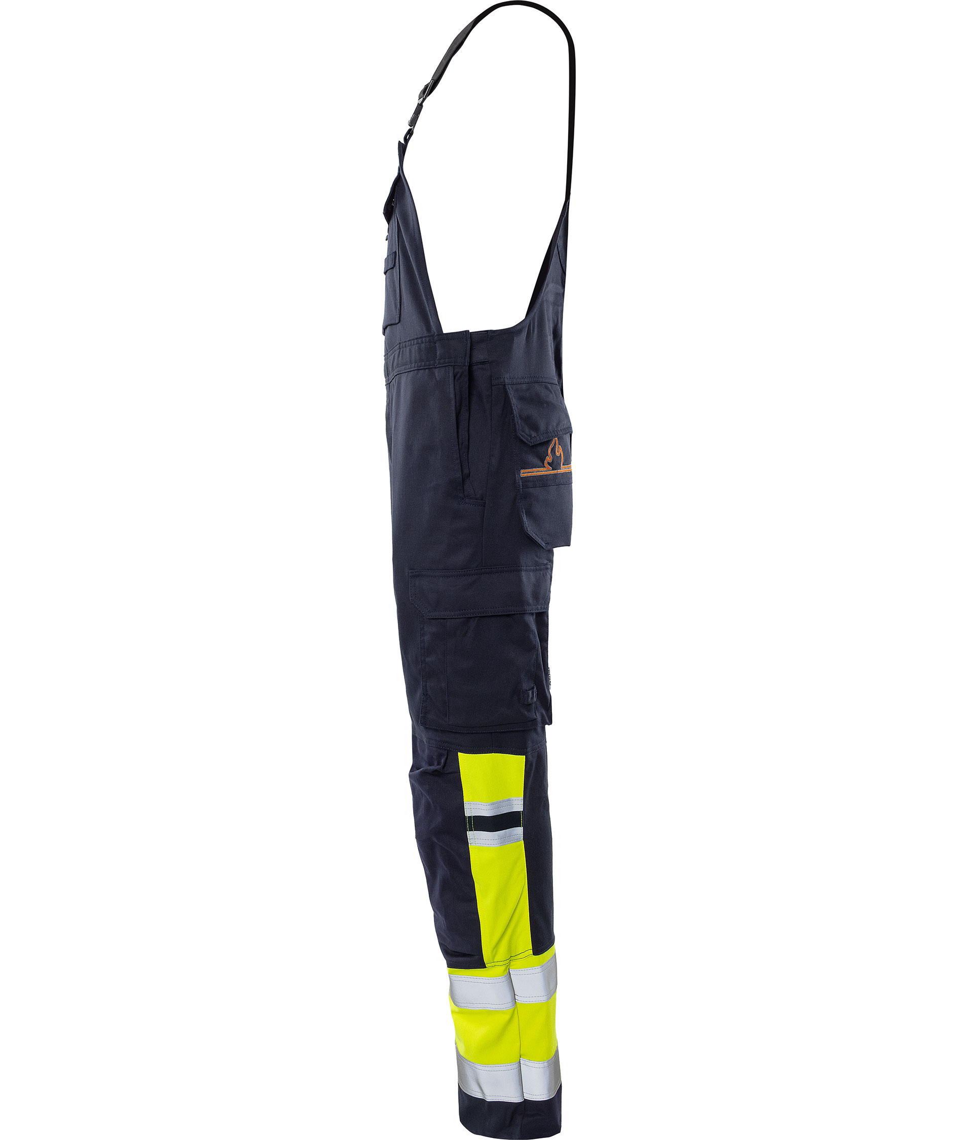 Fristads Flamestat bib and brace 2168 ATHF full stretch, Hi-Vis Yellow/Dark Marine, large image number 3