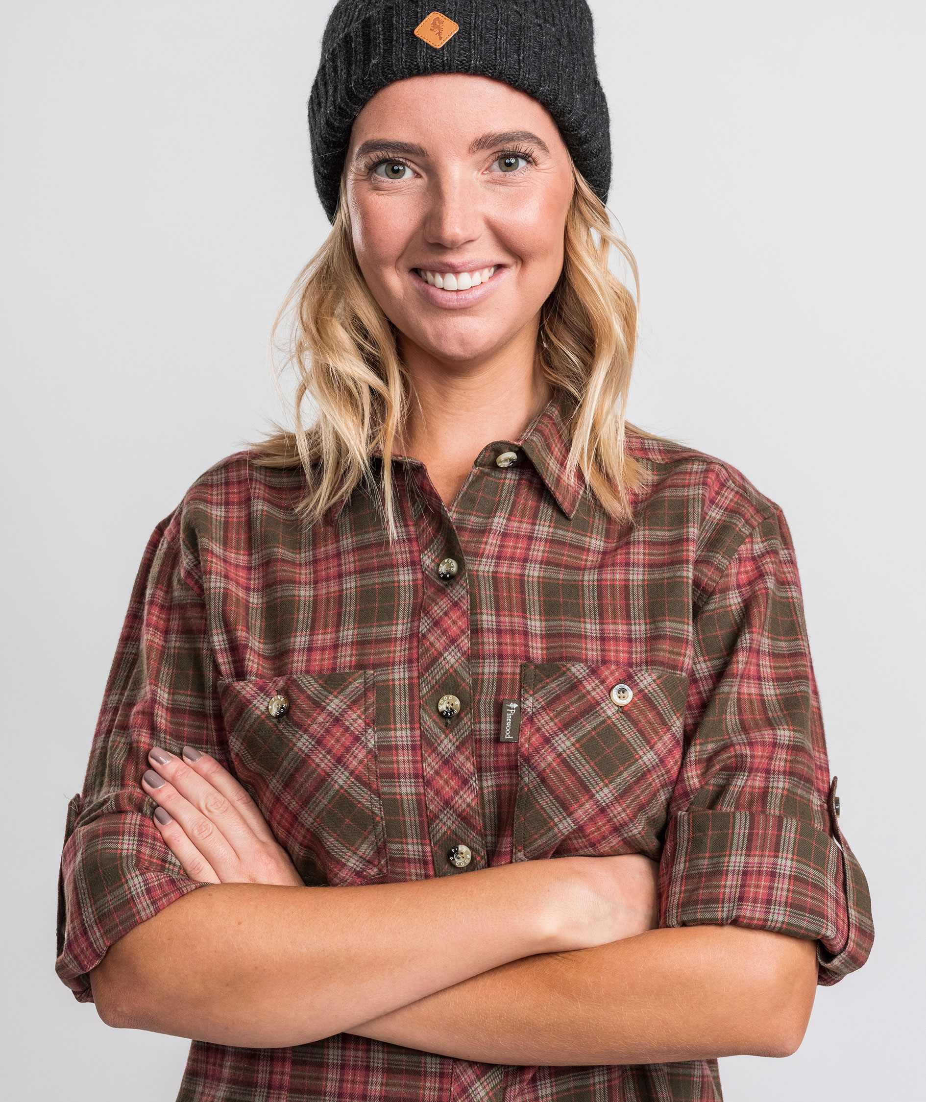 Pinewood Felicia dame flannelskjorte, Dark Mossgreen/Rusty Pink, large image number 3