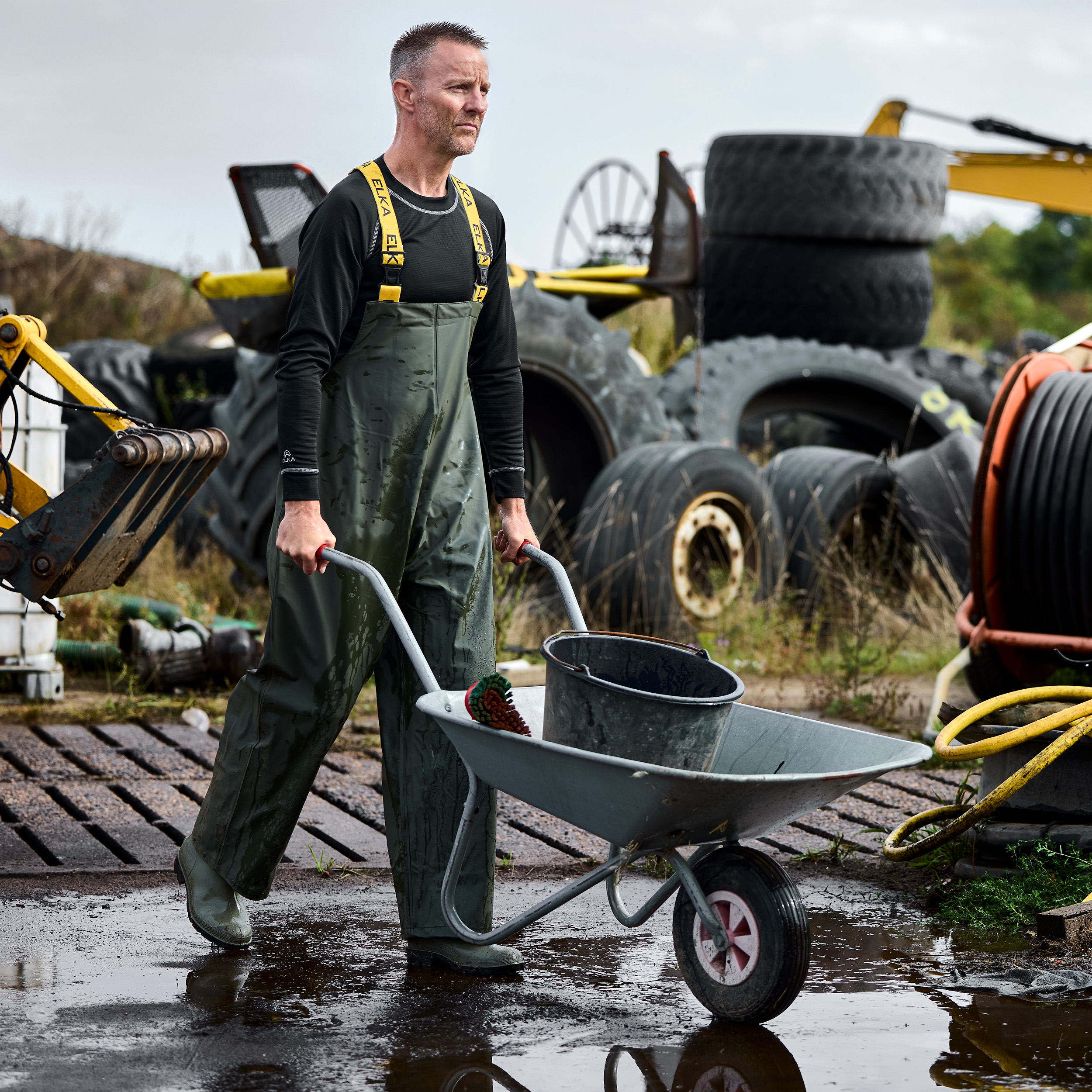 ELKA Elements PU/PVC regnh&auml;ngselbyxa, Olivgr&ouml;n