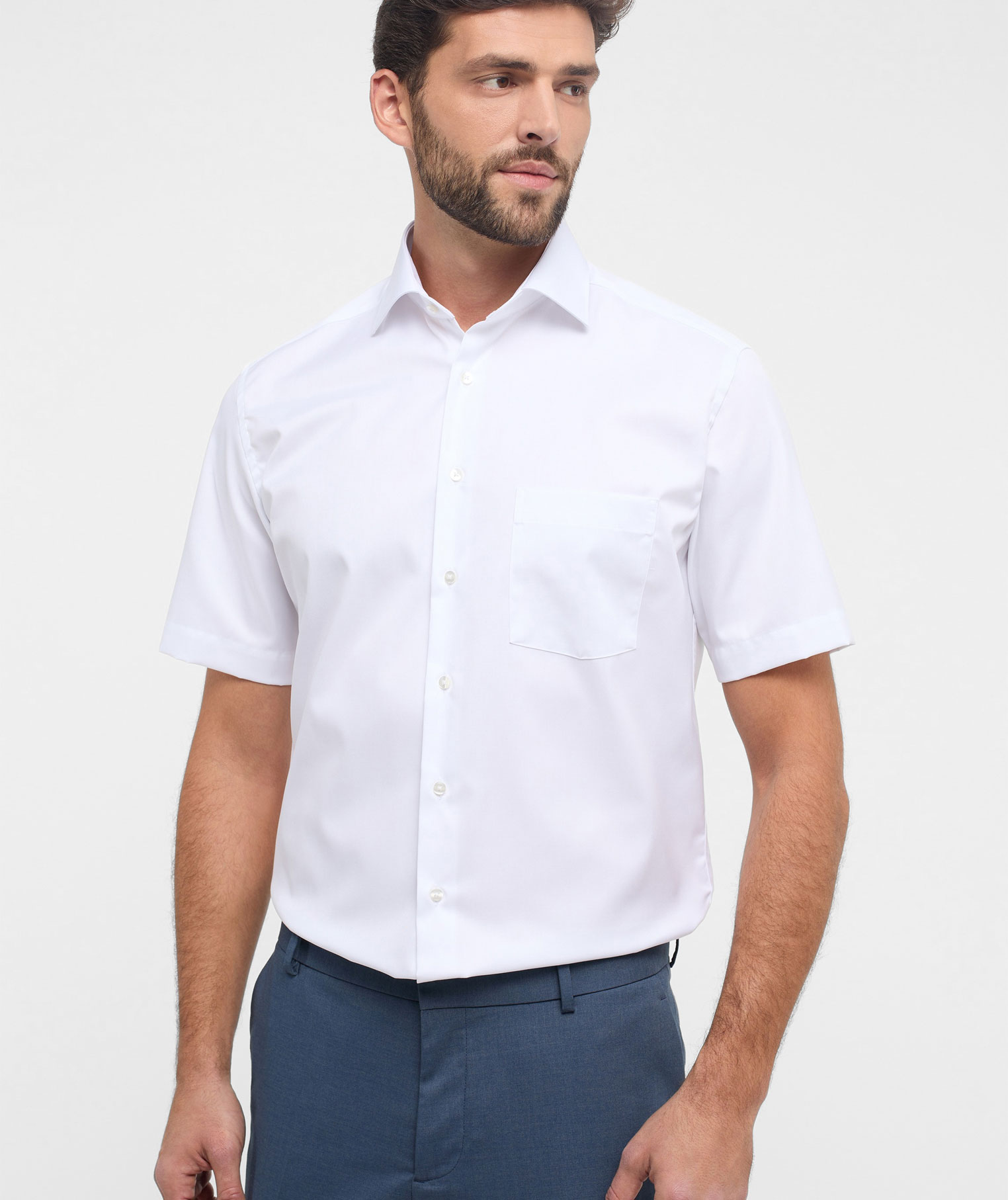 Eterna Cover Modern fit kort&auml;rmad skjorta, White