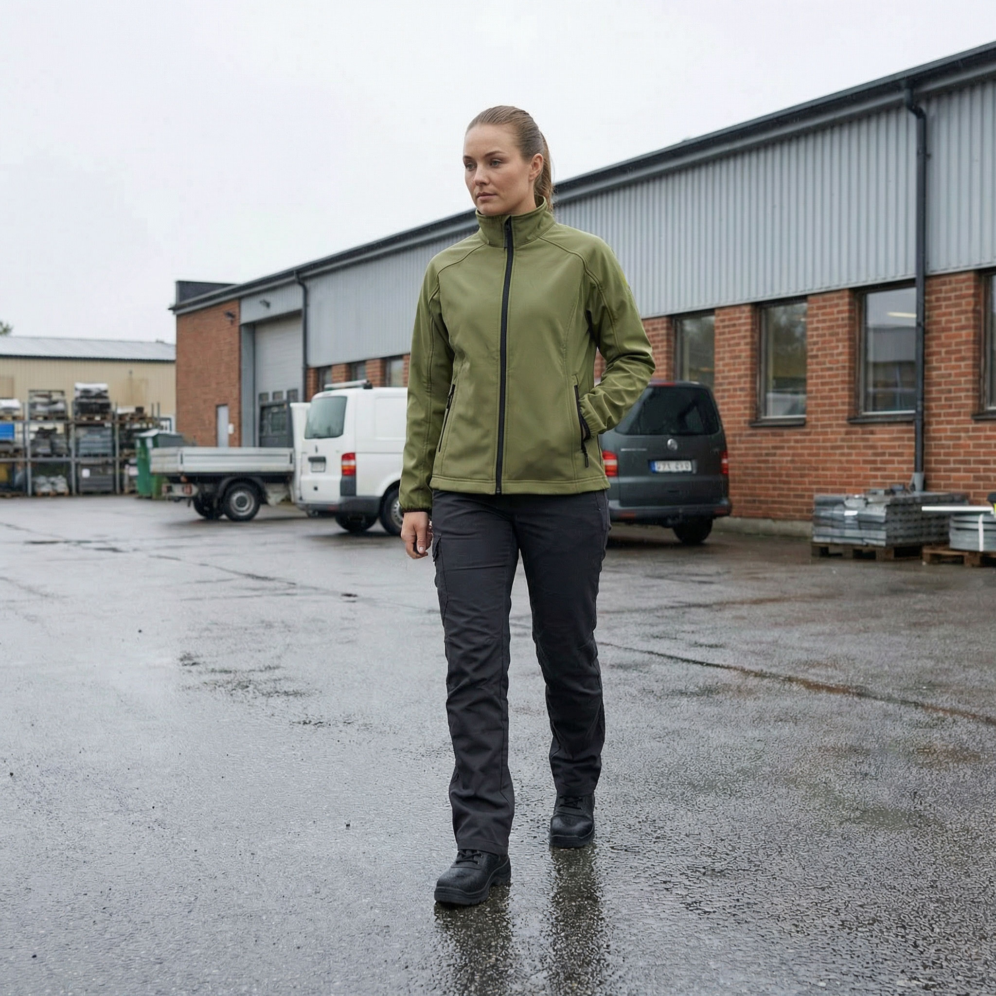 Stadsing dame softshelljakke, Olive green