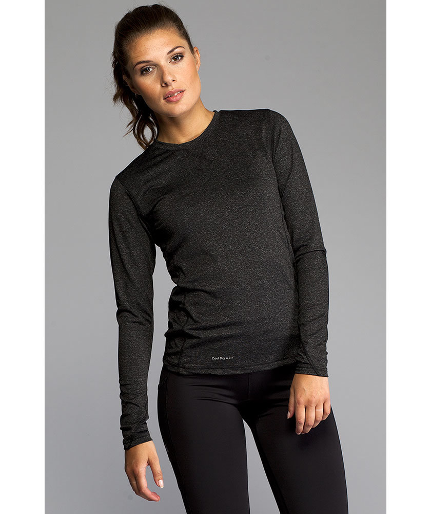 Pitch Stone l&aring;ng&auml;rmad T-shirt dam, Black melange, large image number 2