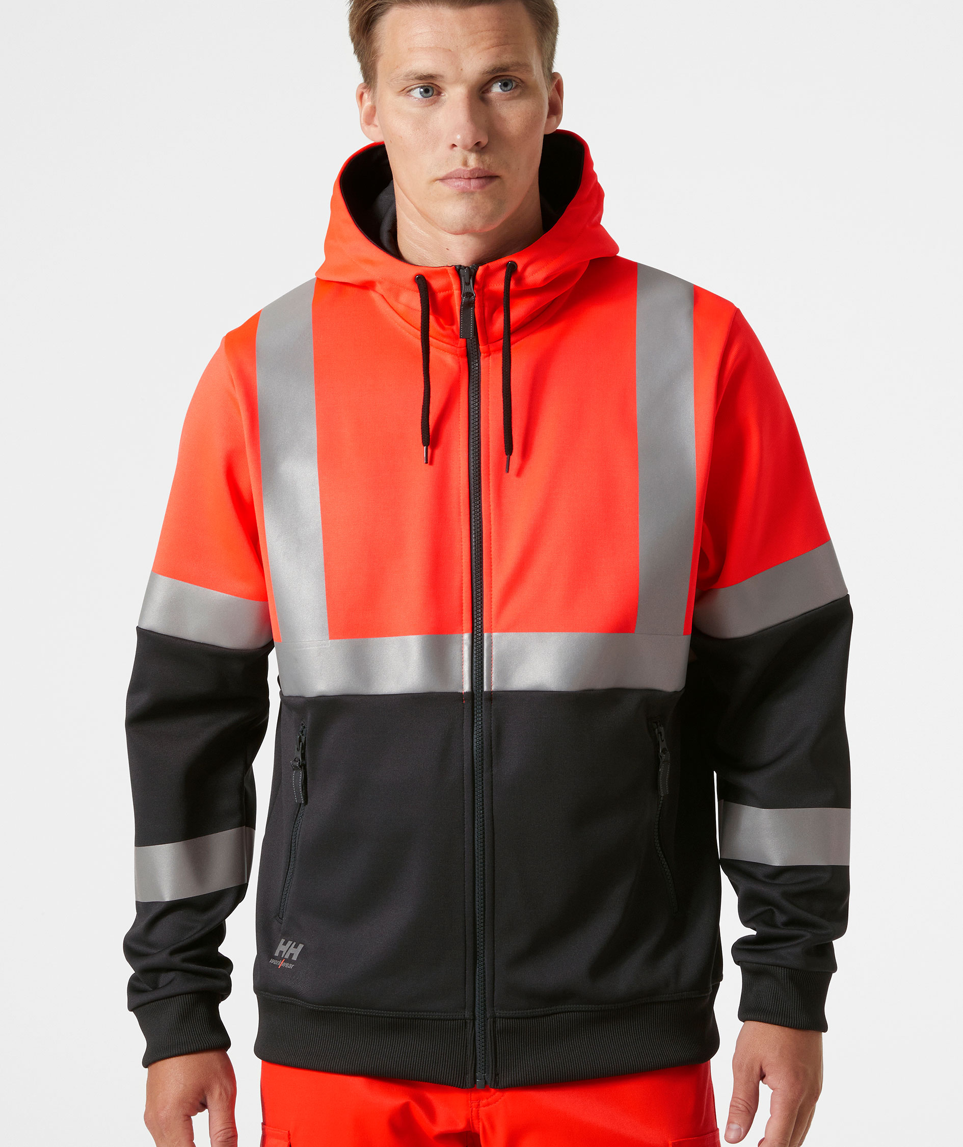 Helly Hansen Addvis Hoodie mit Rei&szlig;verschluss, Hi-Vis Rot/Ebony, large image number 1