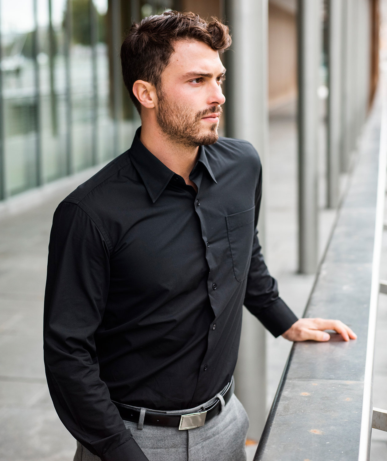 YOU Venezia l&aring;ng&auml;rmad poplinskjorta, Svart, large image number 1