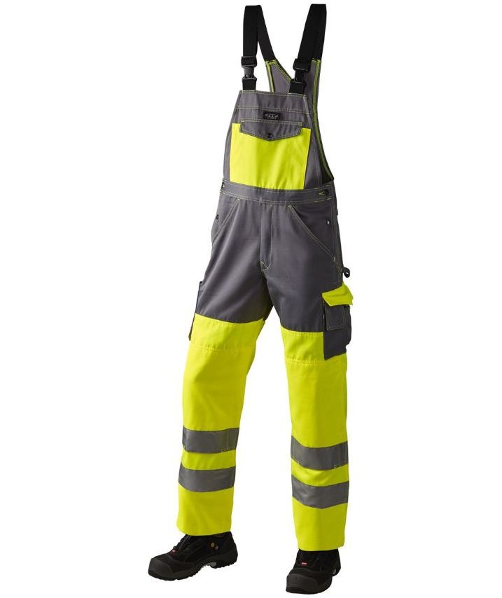 J.A.K. bib and brace 11107, Hi-vis Yellow/Grey, Hi-vis Yellow/Grey, swatch