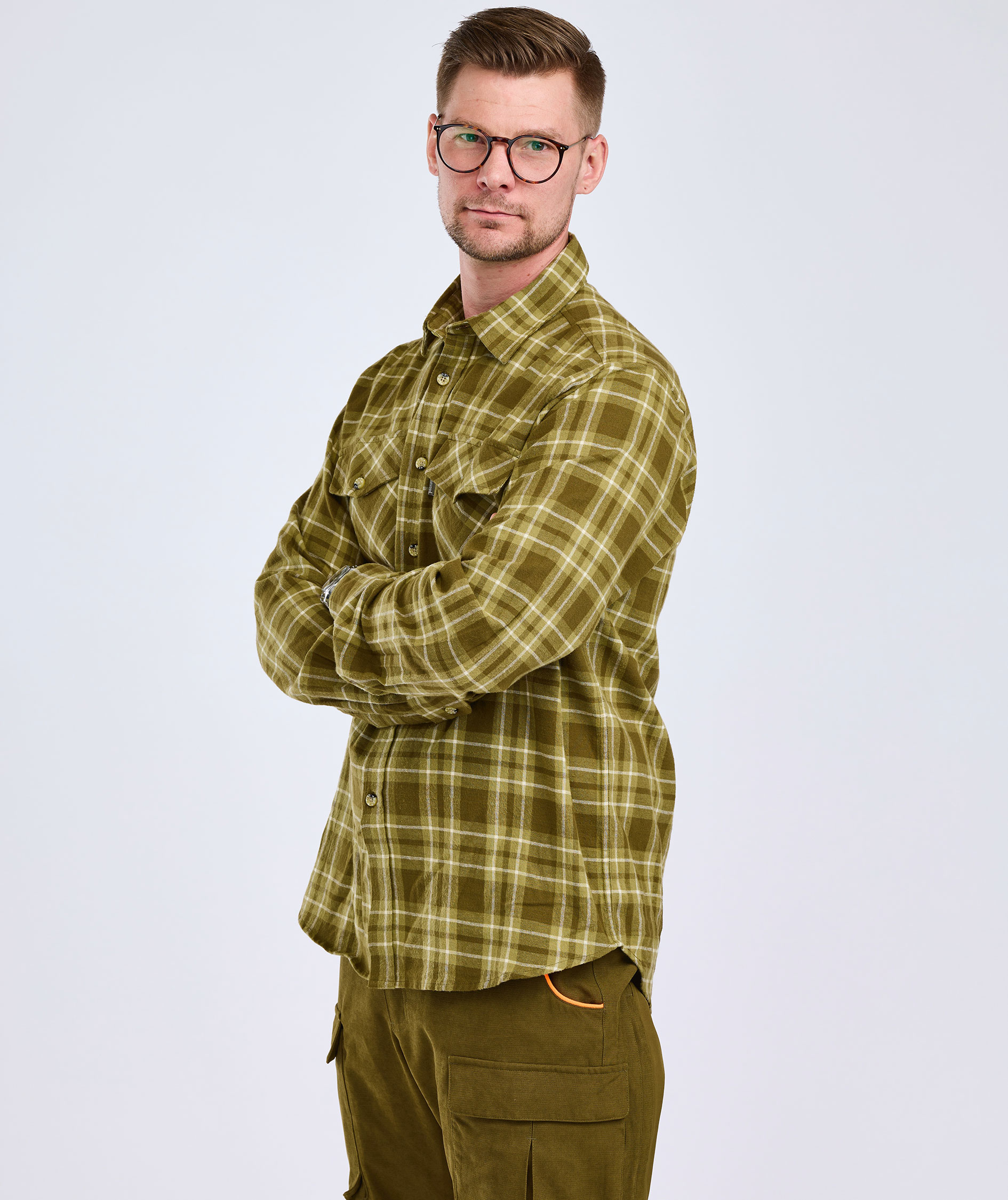 Pinewood H&auml;rjedalen regular fit flannel skovmandsskjorte, Olive green, large image number 5