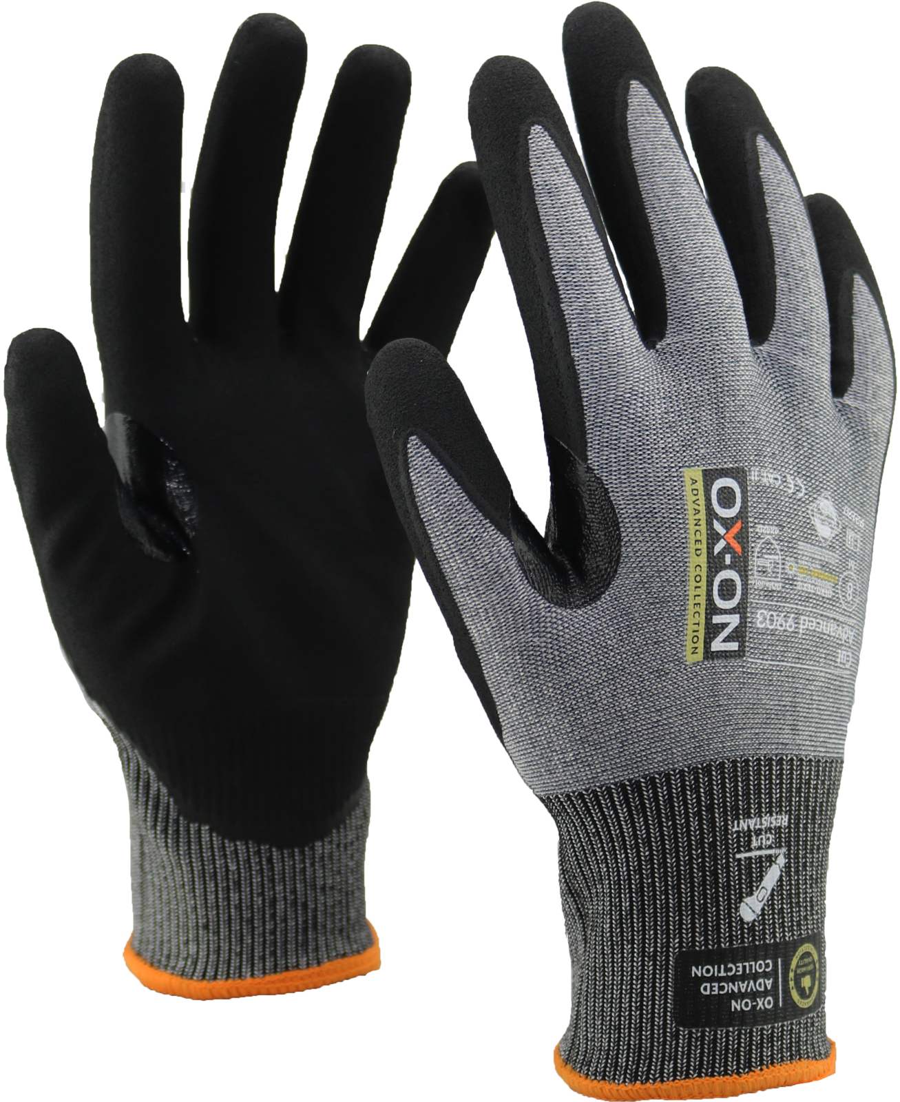 OX-ON Advanced 9903 sk&auml;rskyddshandskar Cut D, Gr&aring;/Svart