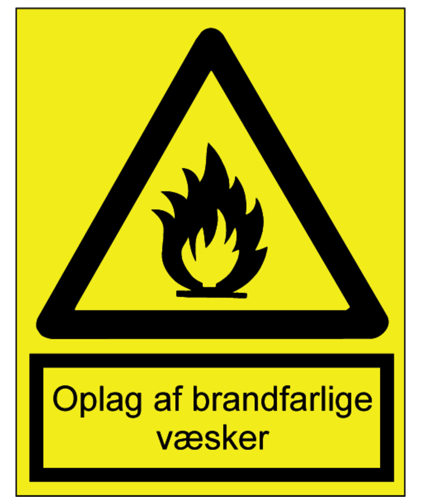 Plastik advarselsskilt Brandfarlige v&aelig;sker