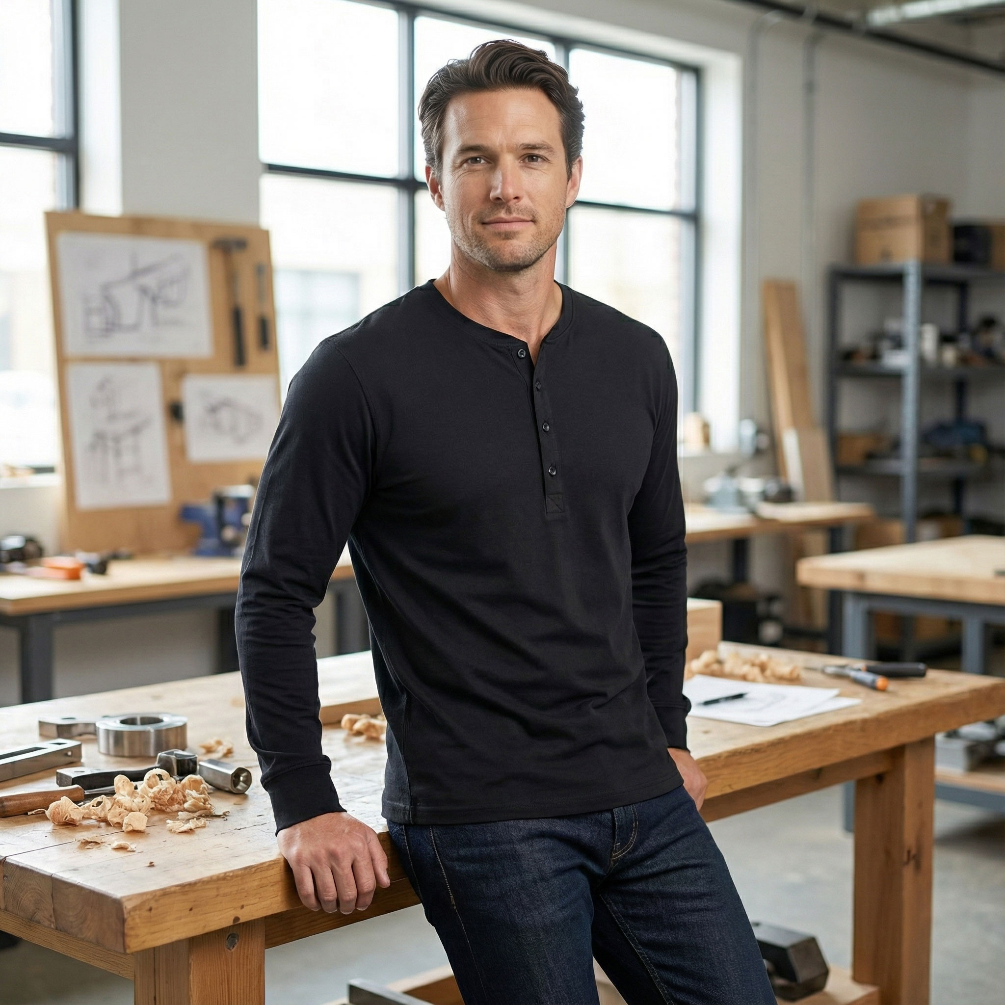 Westborn l&aring;ng&auml;rmad grandad T-shirt, Black