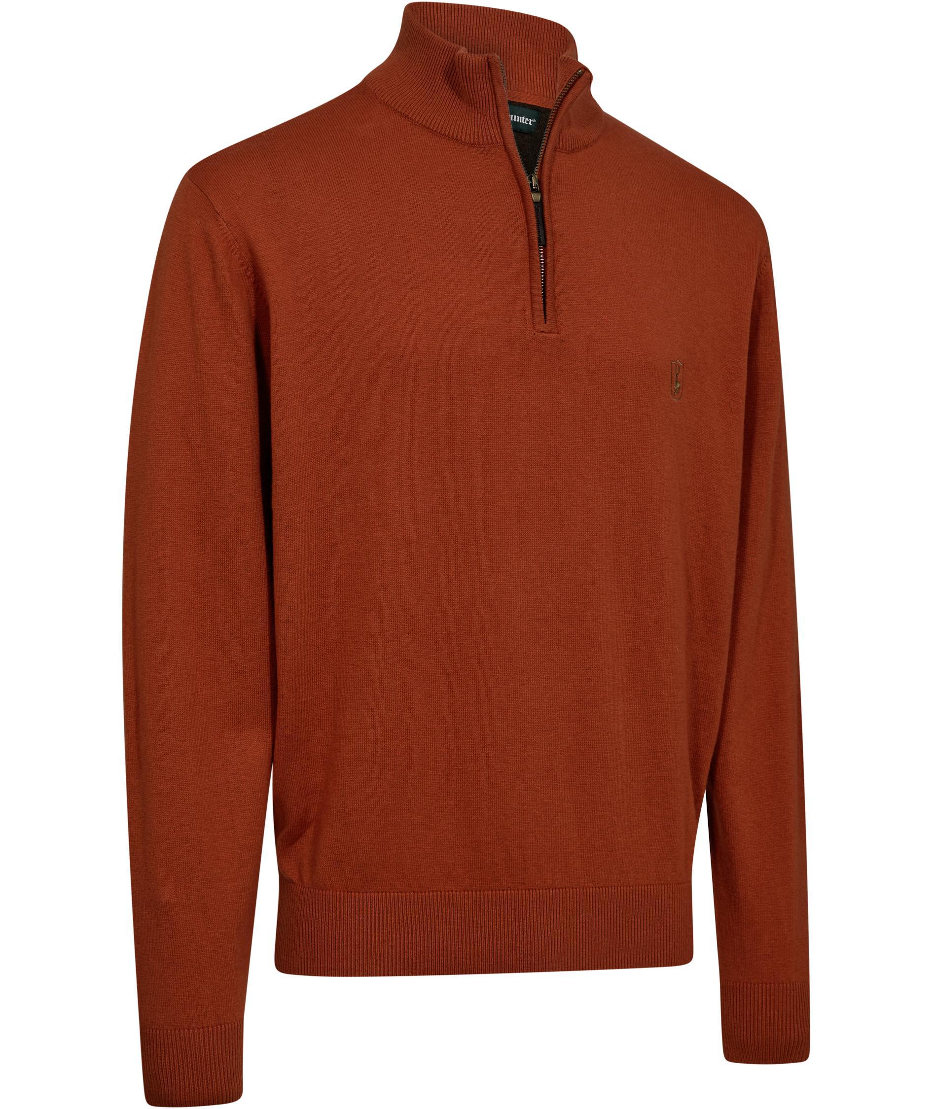 Deerhunter Harrington half zip stickad tr&ouml;ja med merinoull, Oak Rust Melange