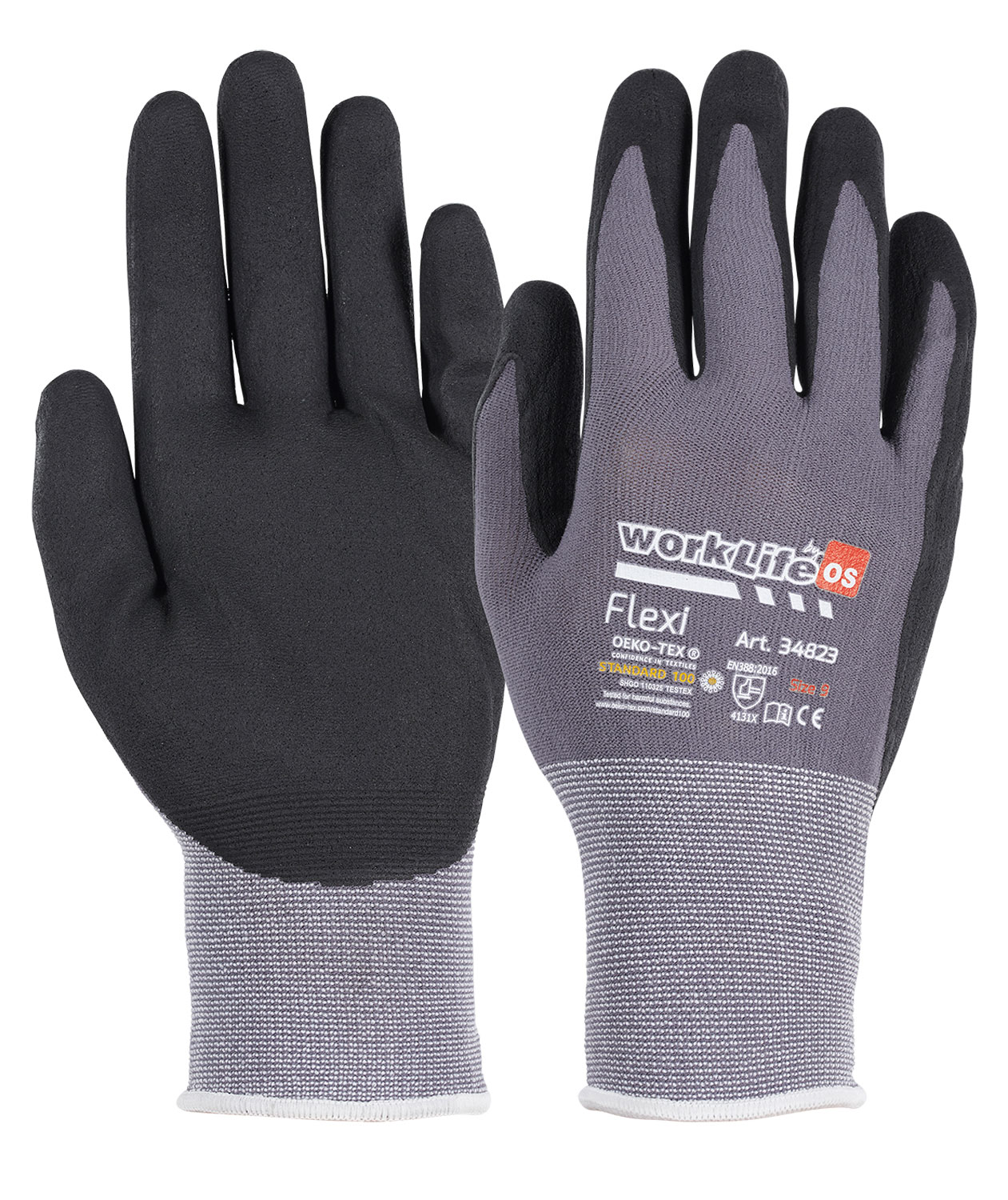 OS Worklife Flexi arbejdshandsker, Gr&aring;/Sort