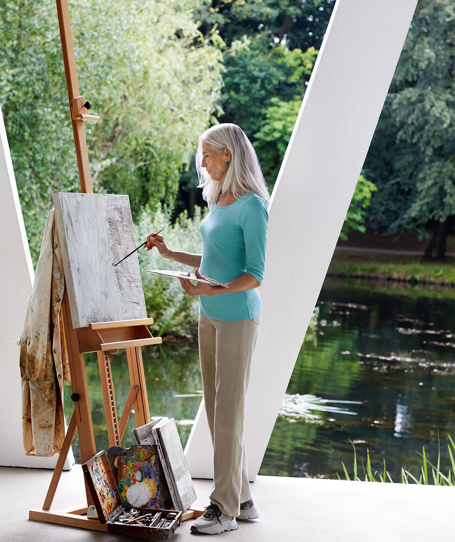 ID 3/4 &auml;rmad stretch T-shirt dam, Dusty Aqua