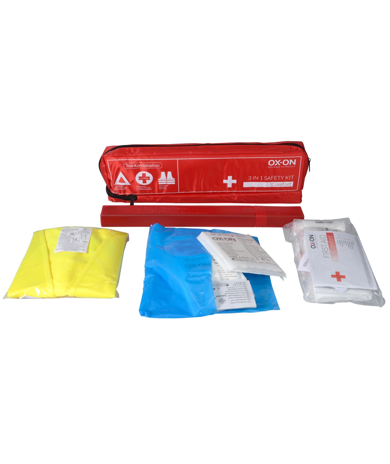 OX-ON 3-i-1 f&ouml;rsta hj&auml;lpen-kit f&ouml;r bilen, R&ouml;d