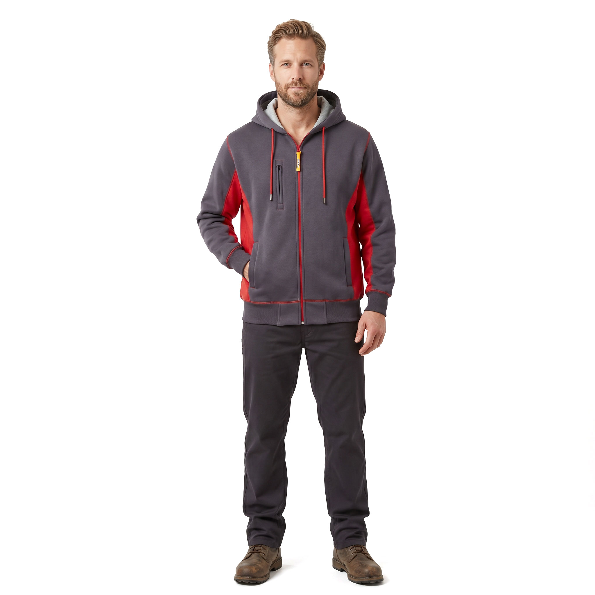 J.A.K. hoodie with zipper 1620, Grey/Red, large image number 2