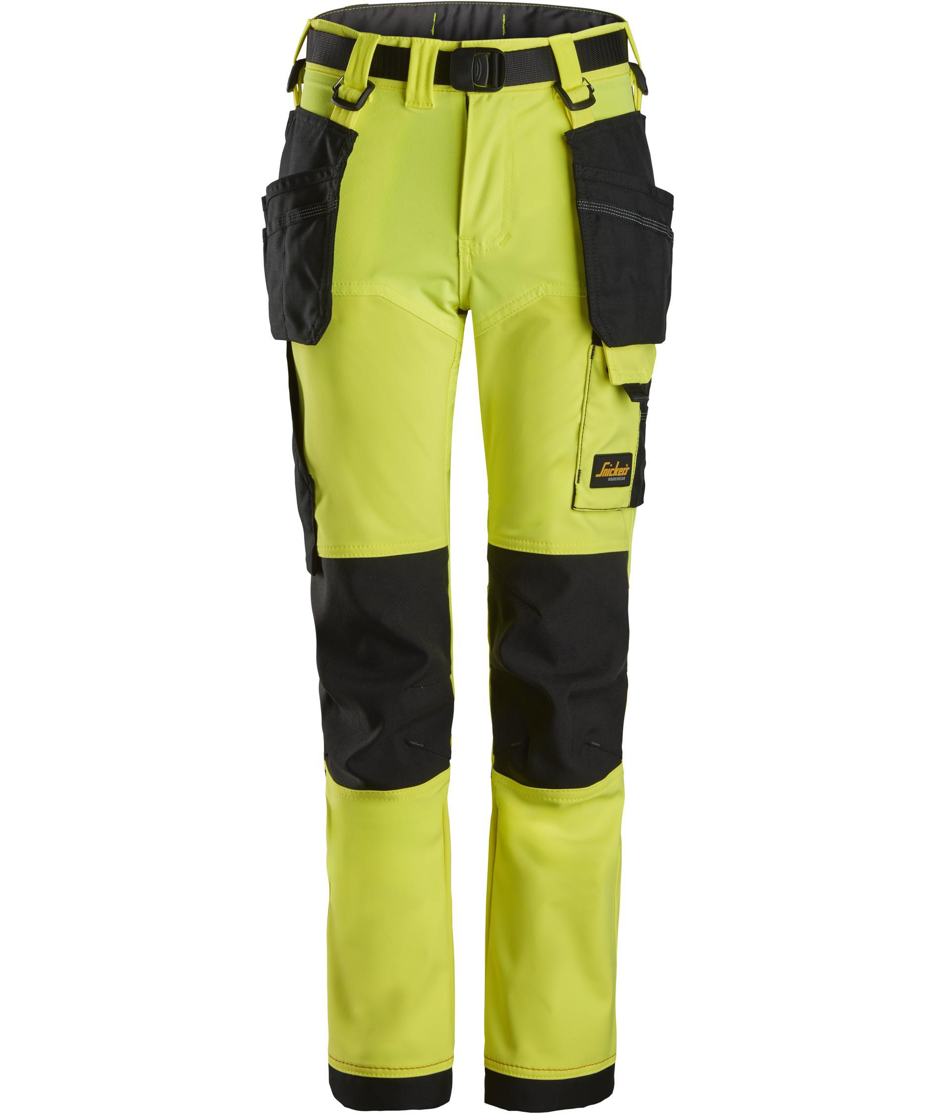 Snickers AllroundWork hantverksbyxa 7575 till barn full stretch, Neon Yellow/Black, Neon Yellow/Black, swatch