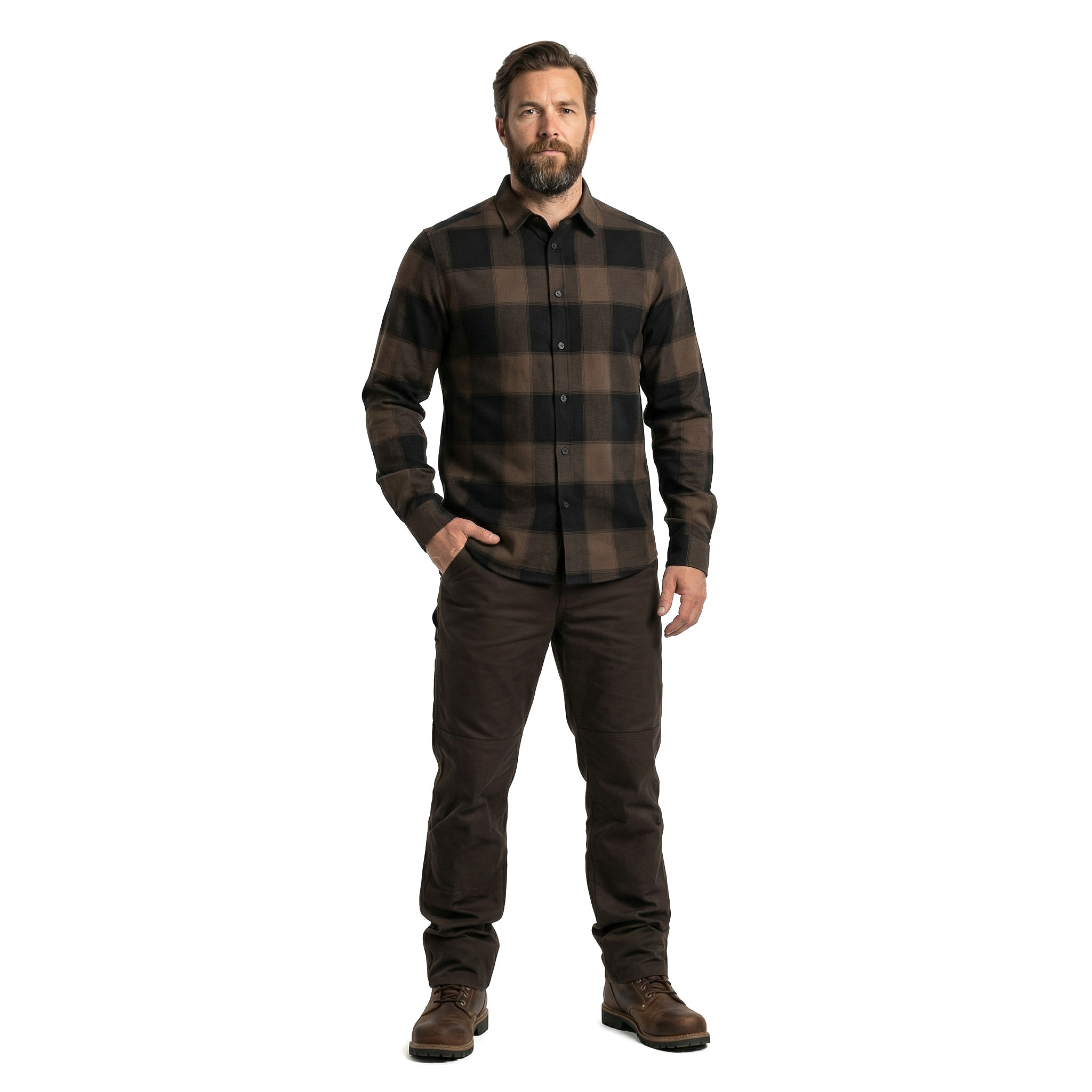 Westborn light flannelskjorte, Brown/Black, large image number 2