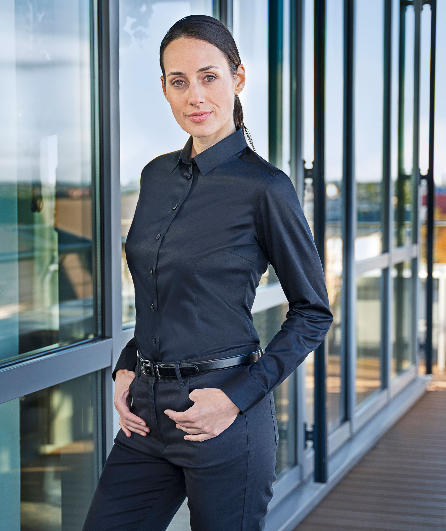 Karlowsky Stretch dameskjorte, Black