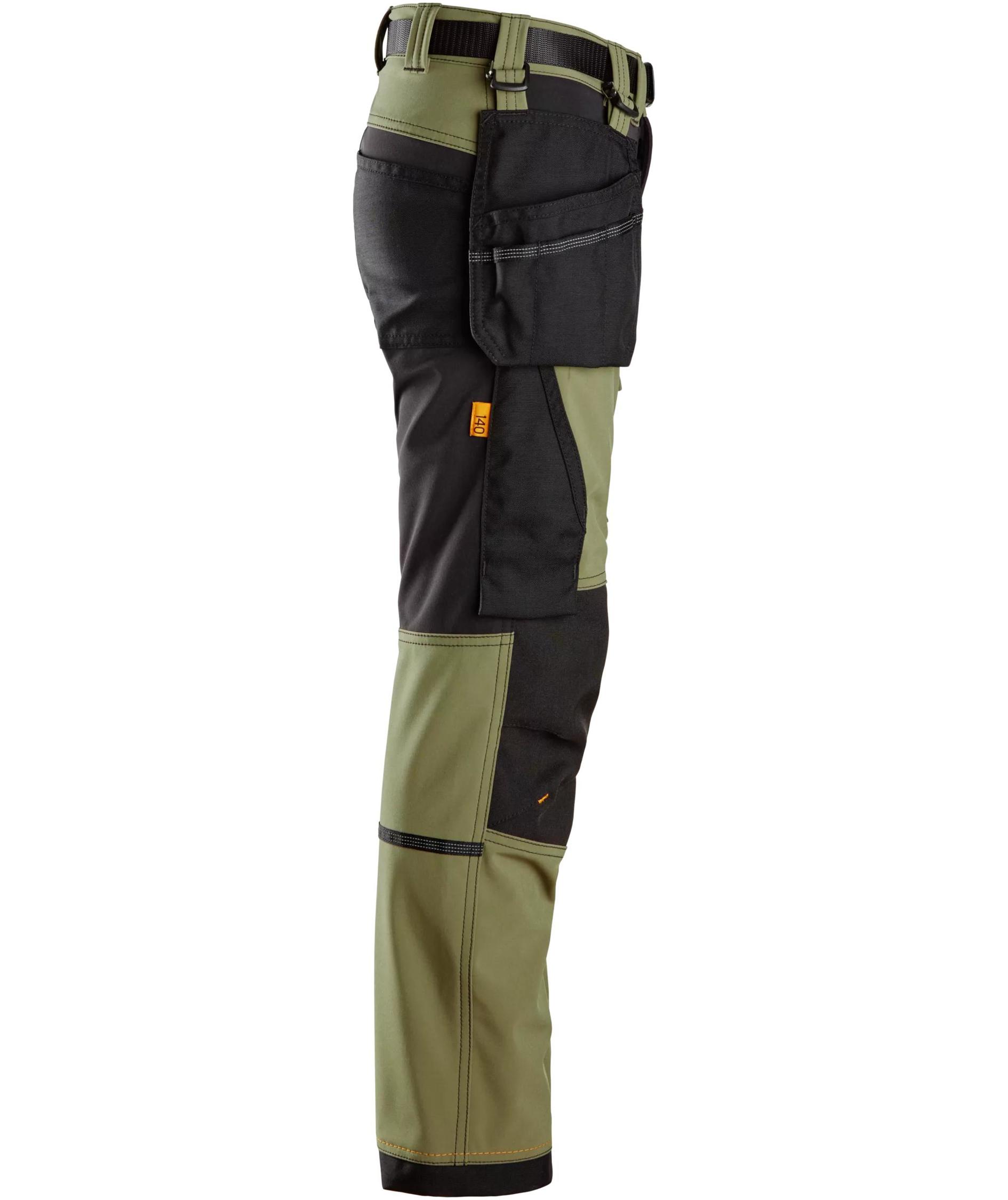 Snickers AllroundWork h&aring;ndv&aelig;rkerbukser 7575 til b&oslash;rn full stretch, Khaki Green/Black, large image number 4