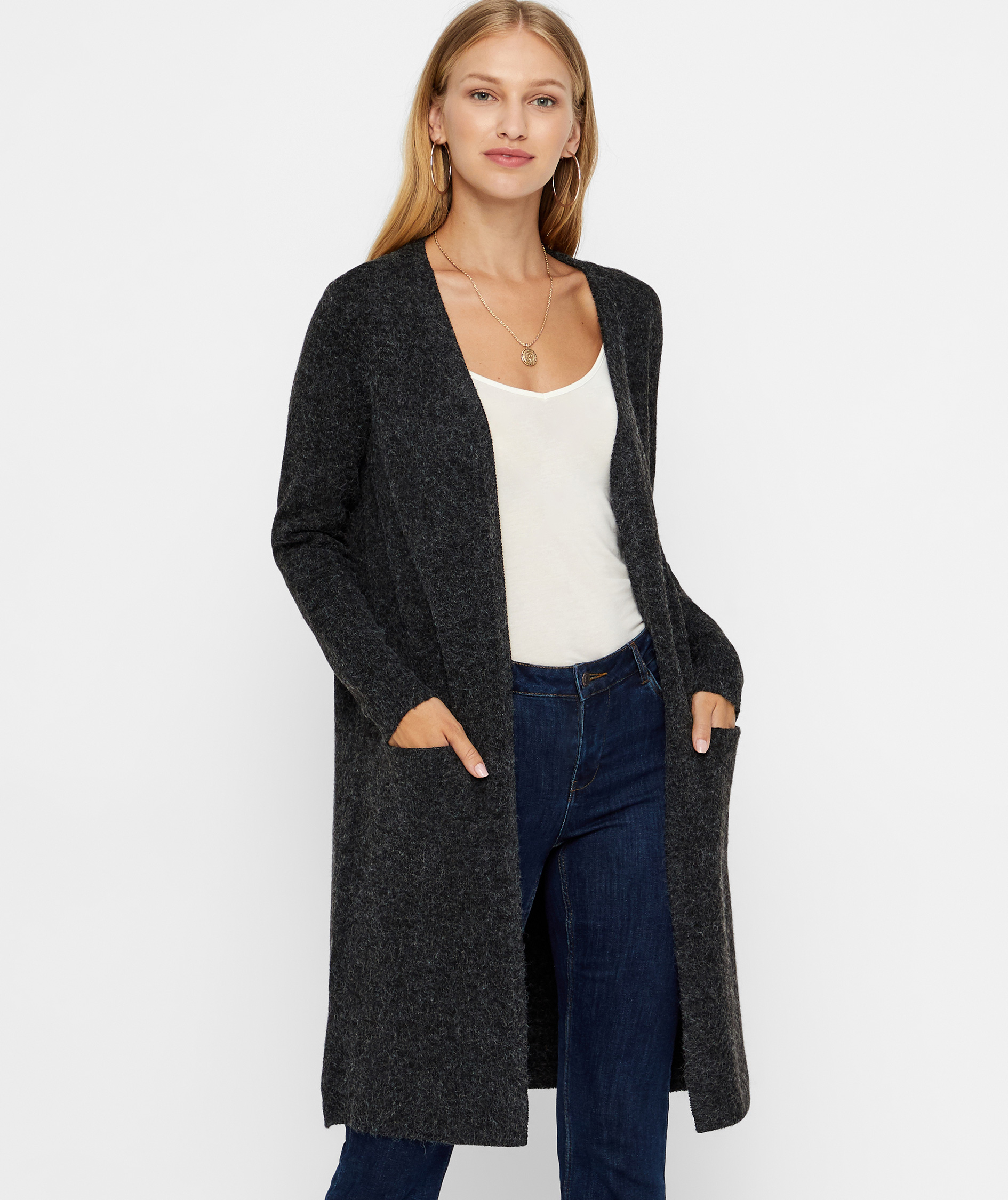 Vero Moda VMDOFFY l&aring;ng stickad cardigan dam, Black