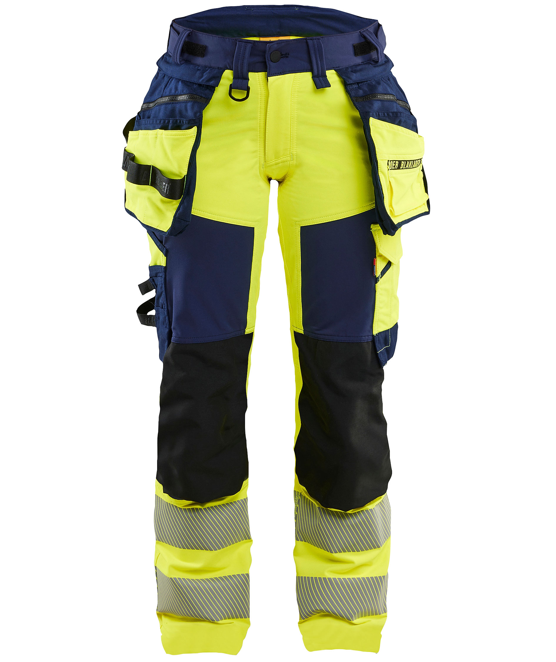 Bl&aring;kl&auml;der dame h&aring;ndv&aelig;rkerbukser full stretch, Hi-Vis gul/marine