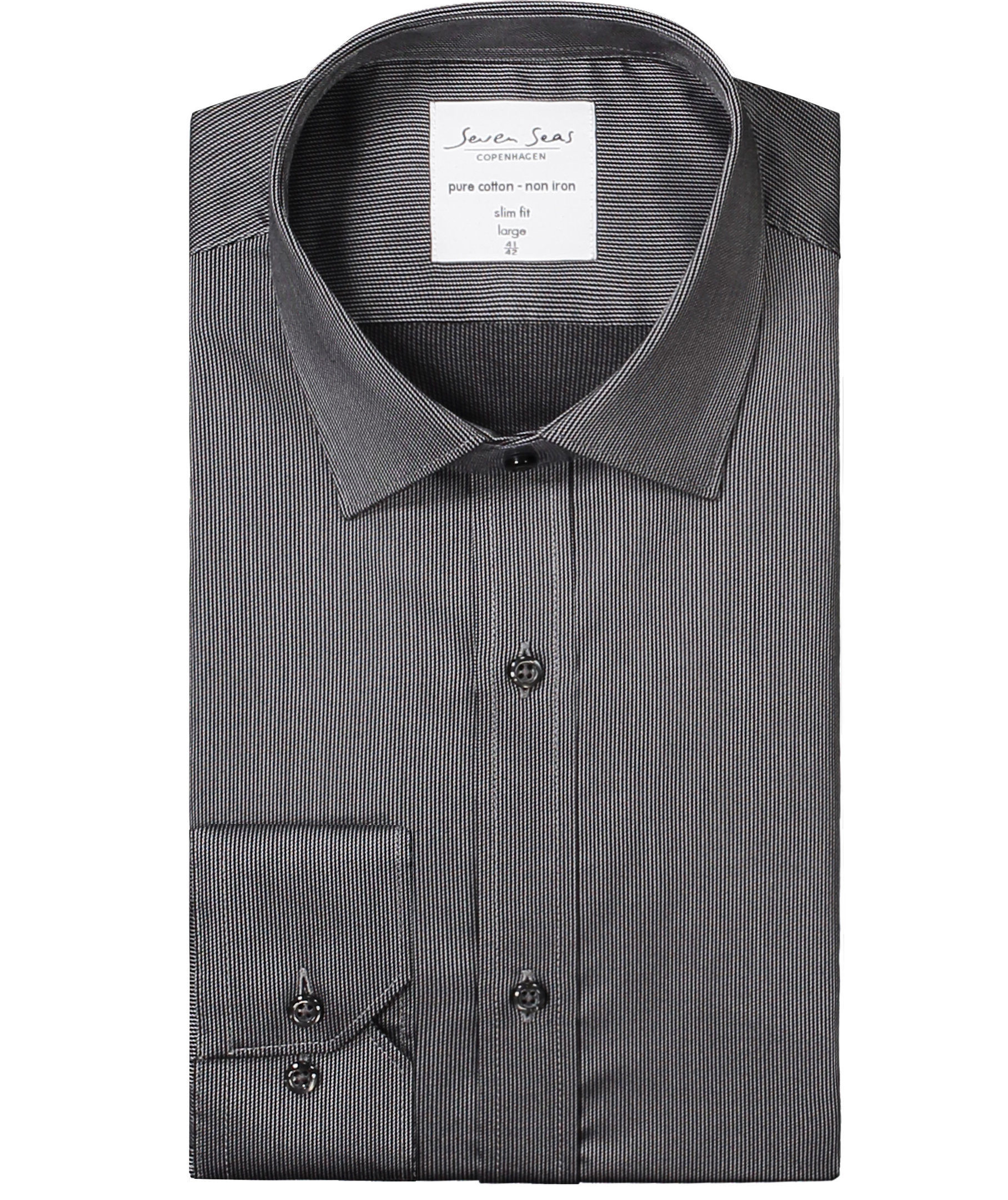 Seven Seas Fine Twill California Slim fit skjorta, M&ouml;rkgr&aring;, large image number 4