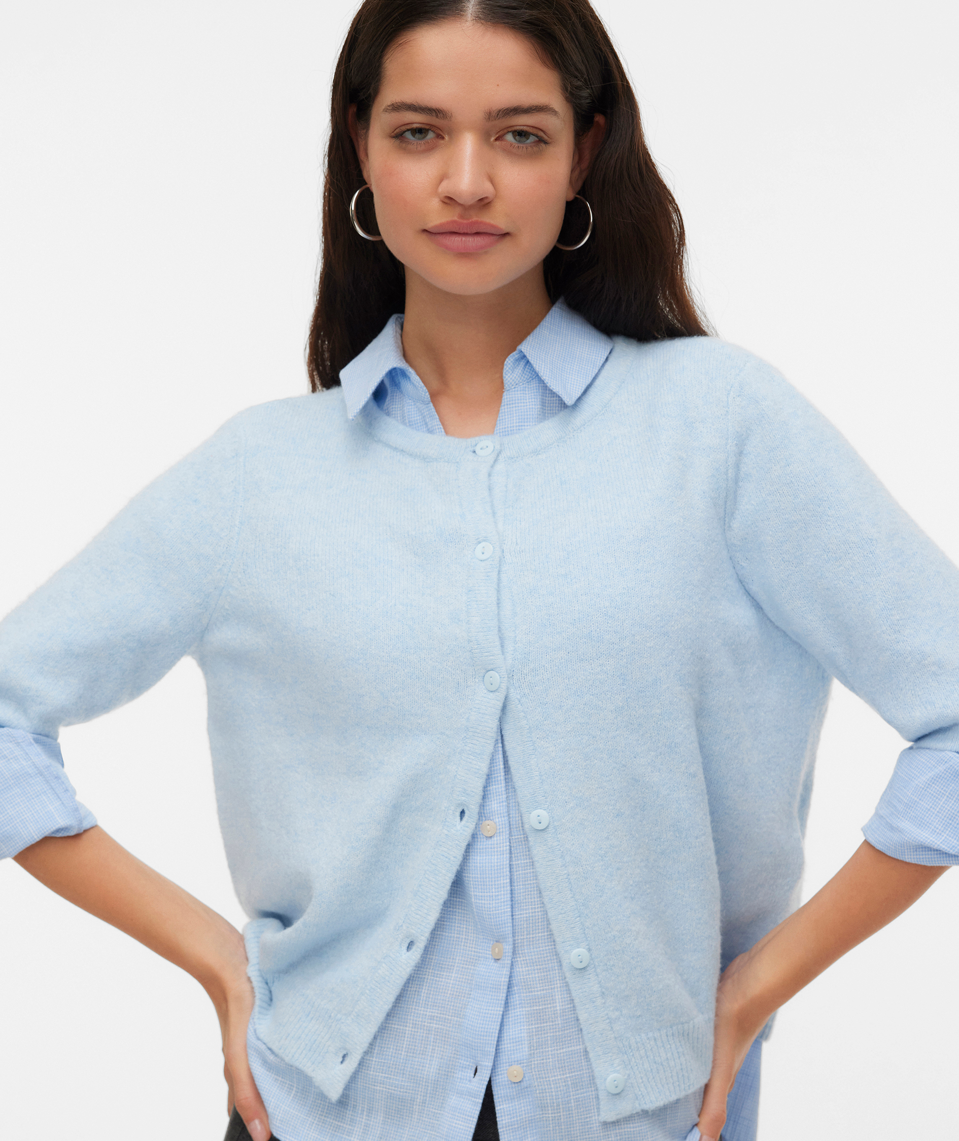 Vero Moda VMDOFFY kort&auml;rmad cardigan dam, Cashmere Blue