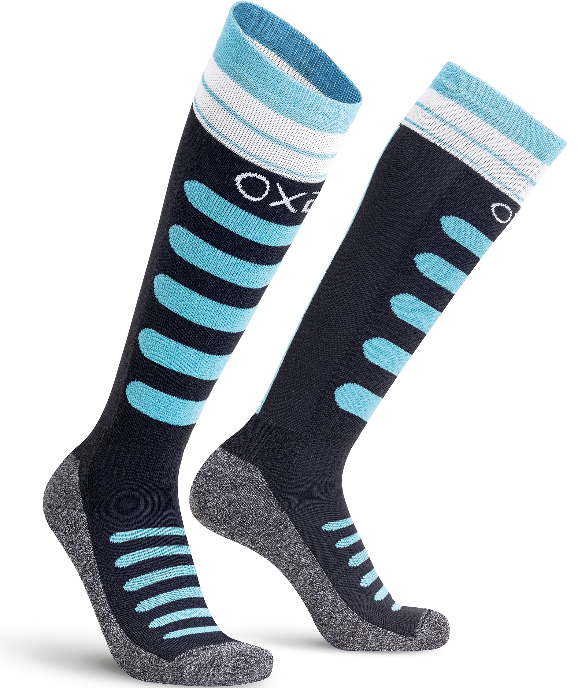 Oxyburn thermal merino wool ski socks for kids, Black/LightBlue
