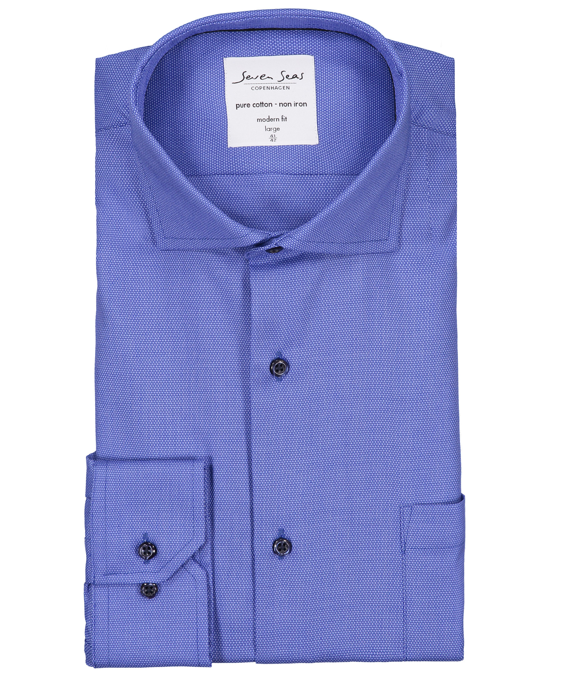 Seven Seas Dobby Royal Oxford modern fit skjorta med br&ouml;stficka, Fransk Bl&aring;, large image number 4