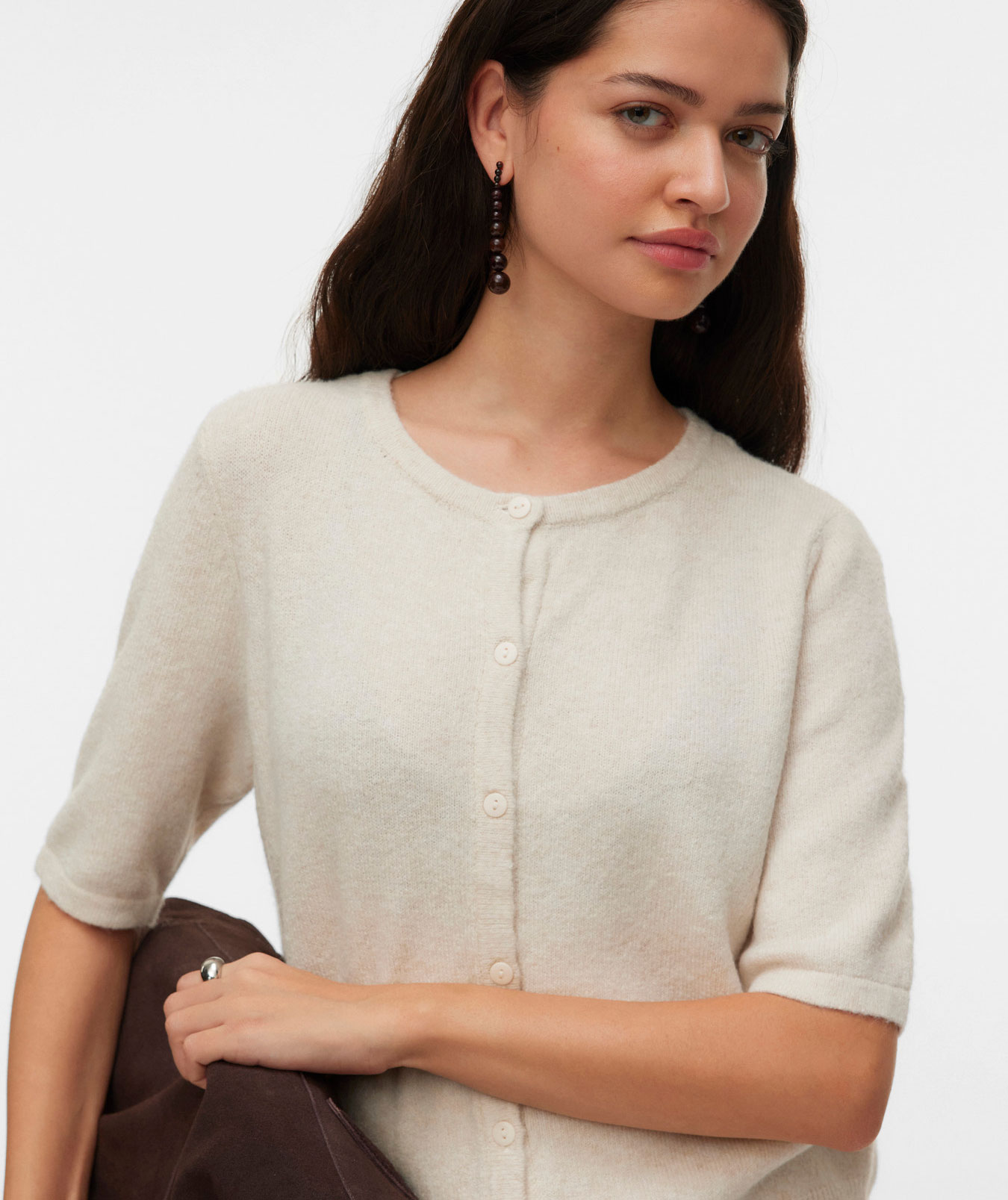 Vero Moda VMDOFFY kort&aelig;rmet dame cardigan, Birch Melange, large image number 3