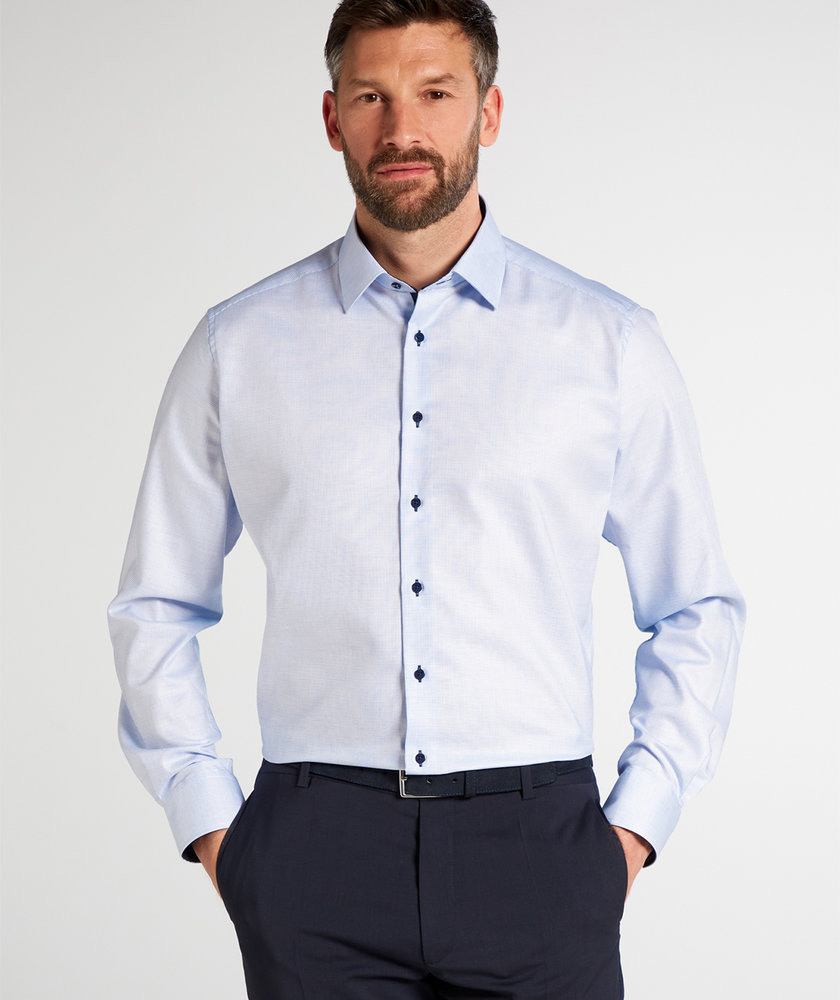 Eterna Struktur lang&aelig;rmet Modern fit skjorte, Bl&aring;/Hvid