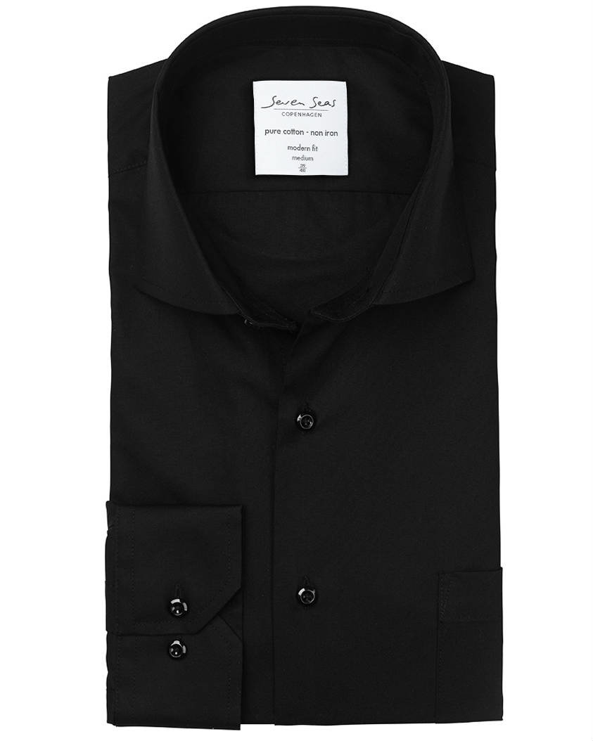Seven Seas modern fit Poplin skjorta, Svart, large image number 4