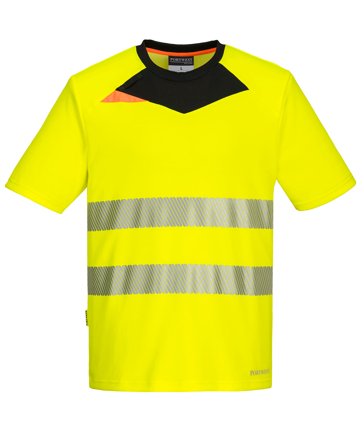 Portwest DX4 arbets T-shirt, Varsel Gul/Svart