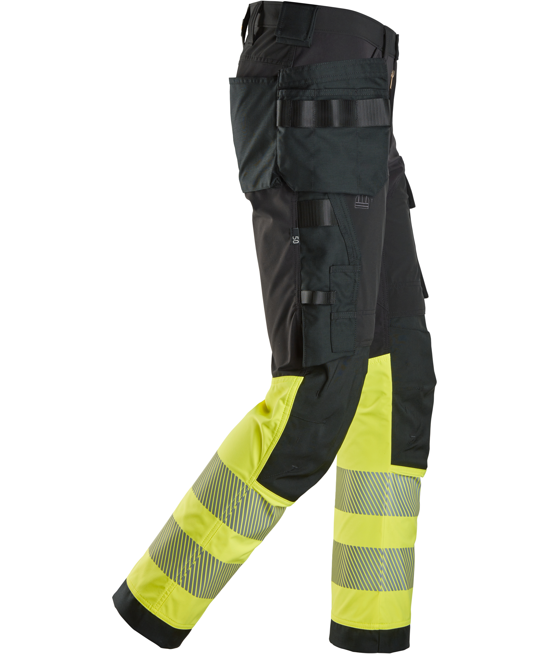 Snickers h&aring;ndv&aelig;rkerbukser 6231 full stretch, Hi-Vis Sort/Gul, large image number 2