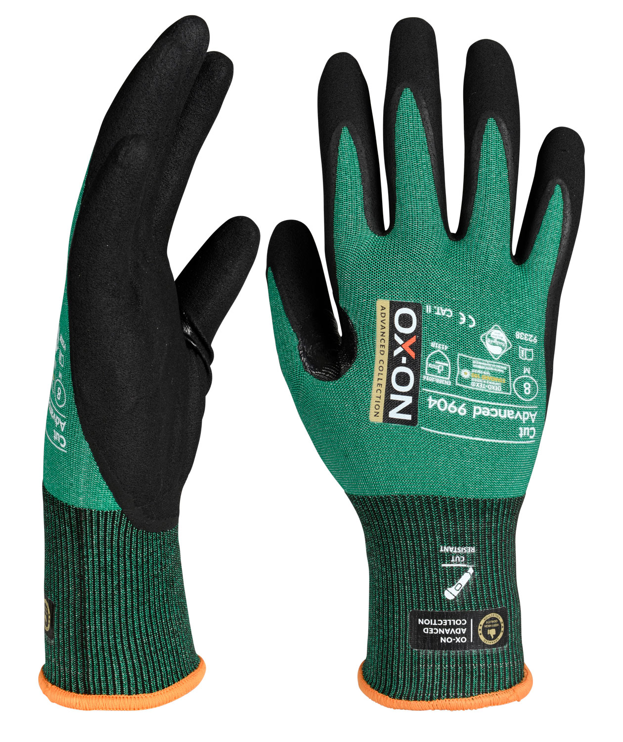 OX-ON Cut Advanced 9904 sk&auml;rskyddshandskar Cut B, Gr&ouml;n/Svart, large image number 2