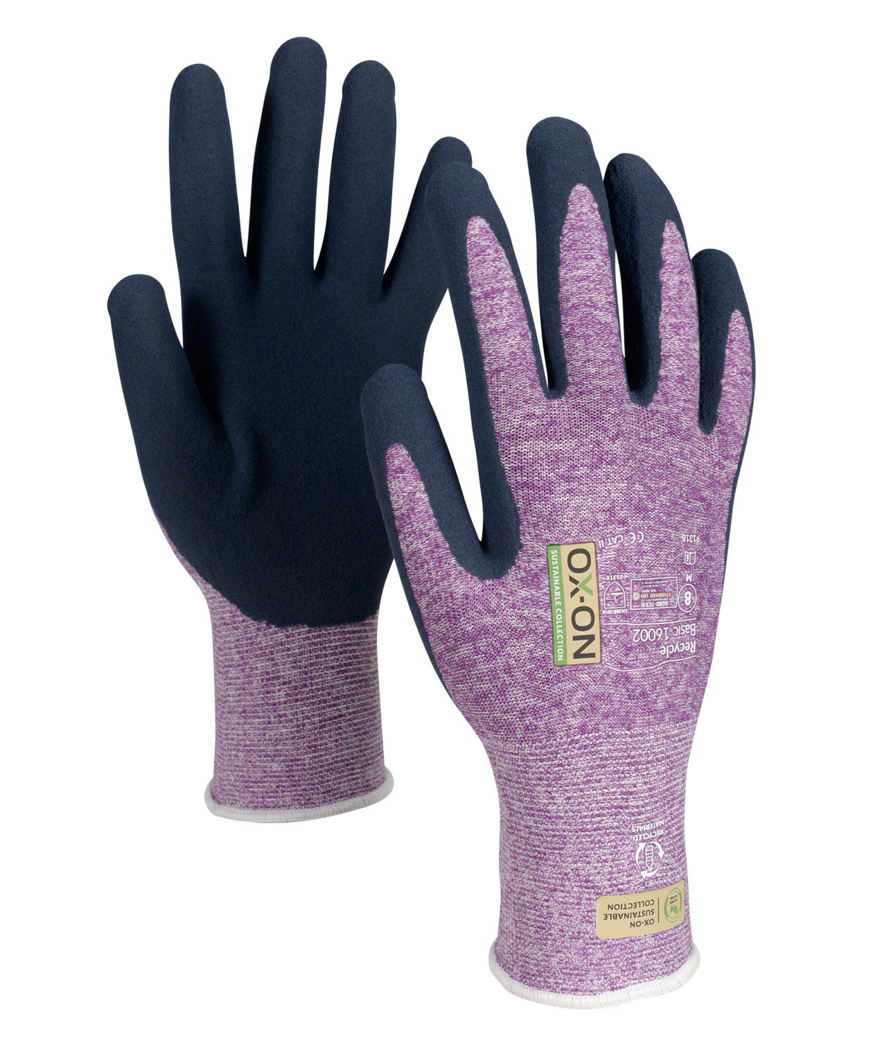 OX-ON Recycle Basic 16002 Arbeitshandschuhe, Lila/Navy