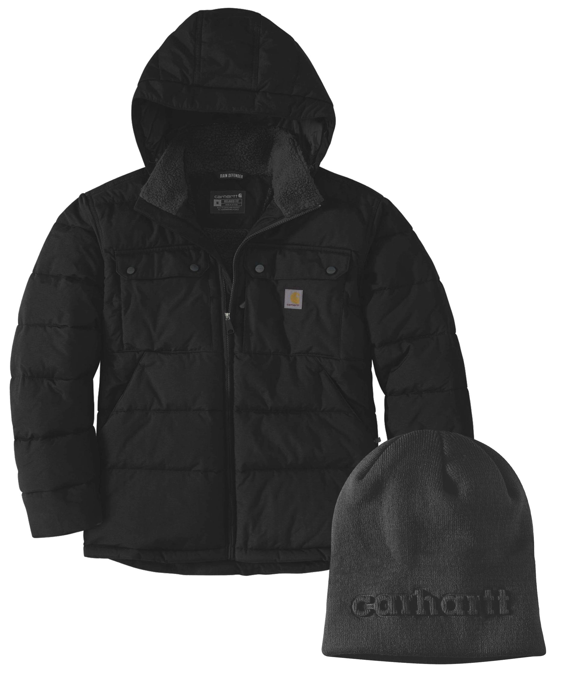 Carhartt vadderad jacka og stickad m&ouml;ssa