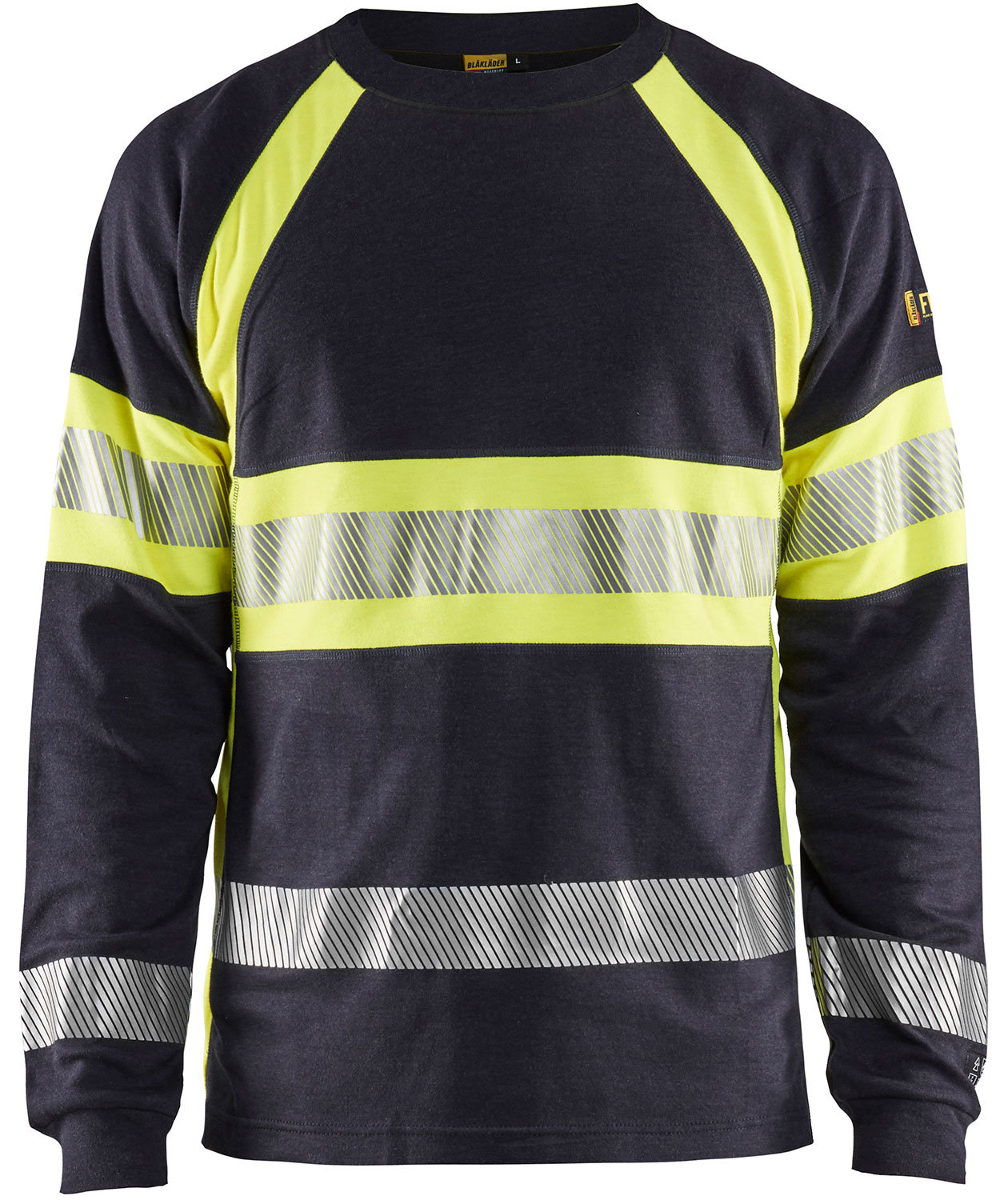 Bl&aring;kl&auml;der Anti-Flame langermet T-skjorte, Marine/Hi-Vis gul