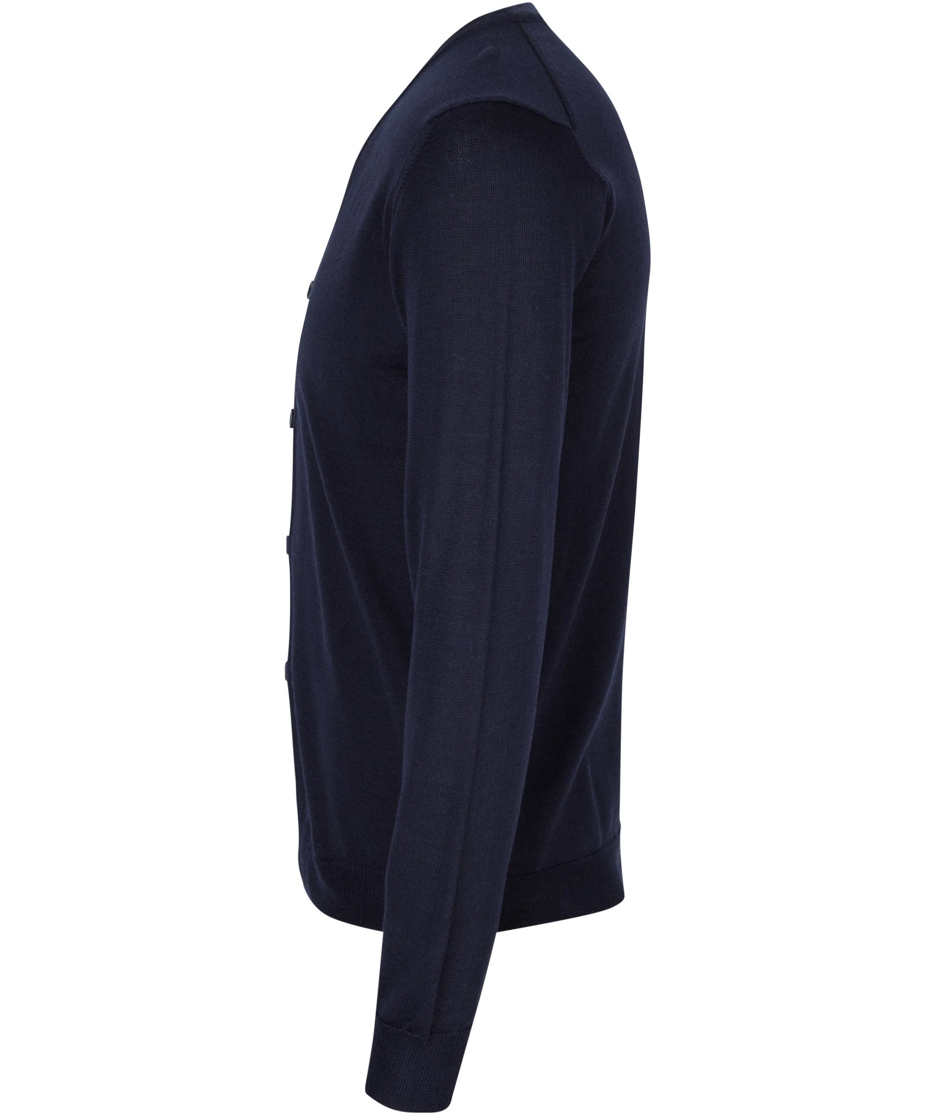 ID stickad cardigan med merinoull, Marinbl&aring;