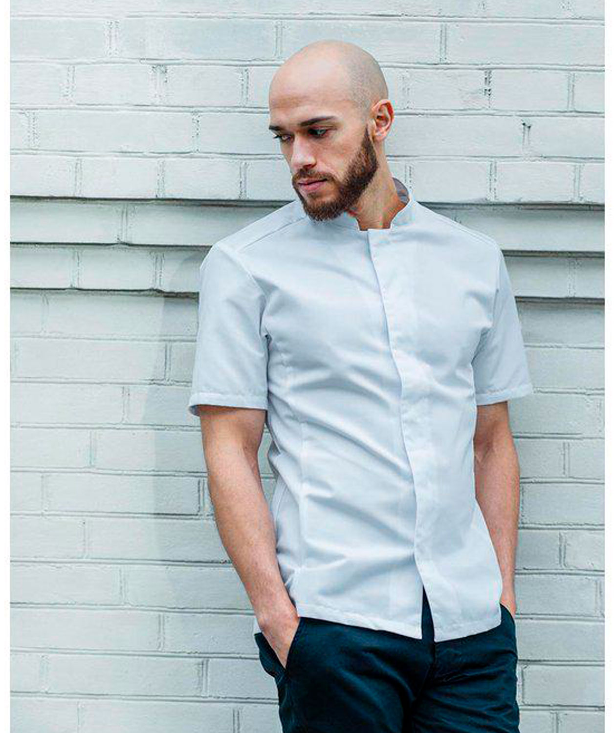 Segers modern fit kort&auml;rmad kockskjorta med tryckknappar, Vit