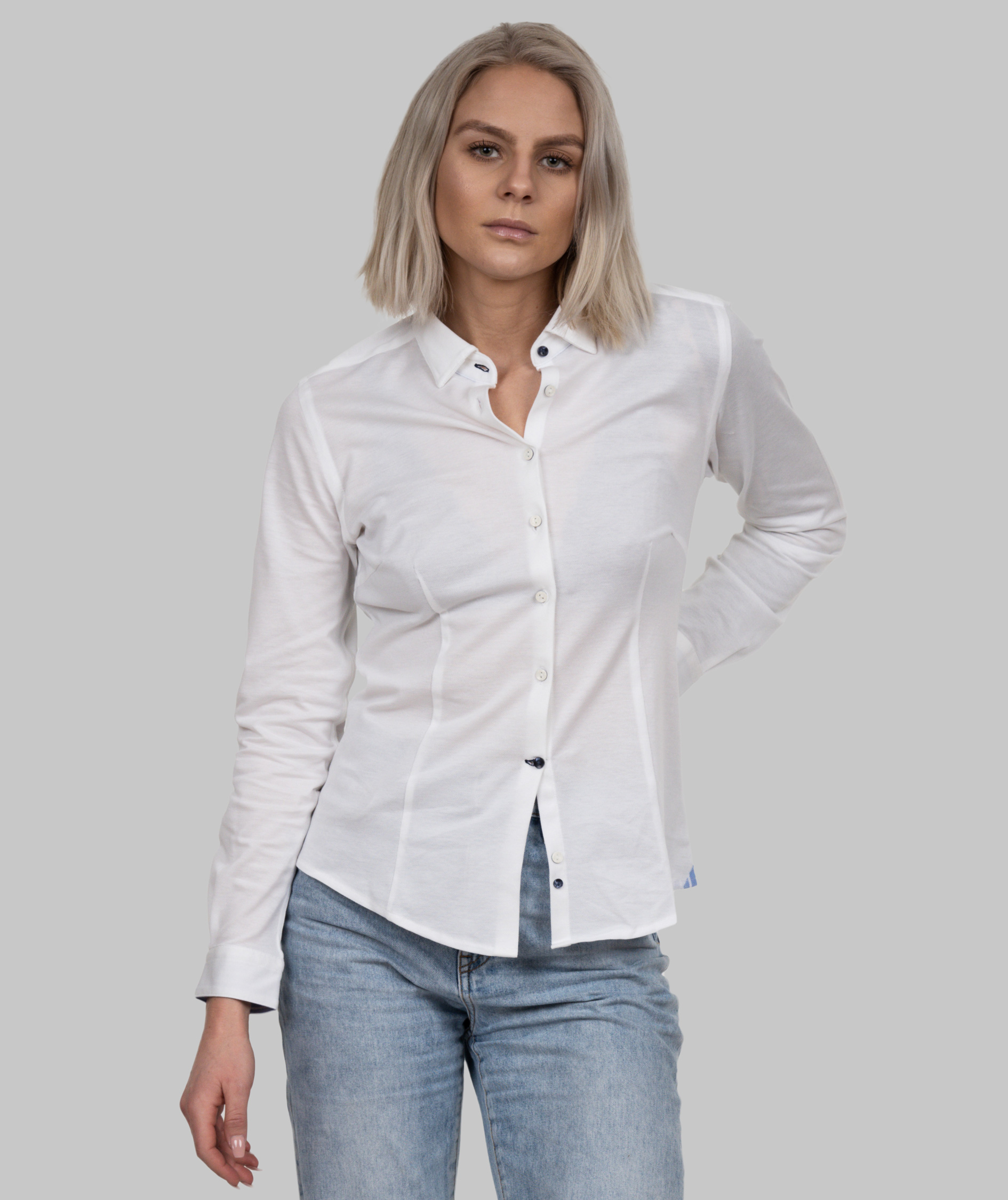 J. Harvest & Frost Indigo Bow 34 lady fit skjorte, Hvit