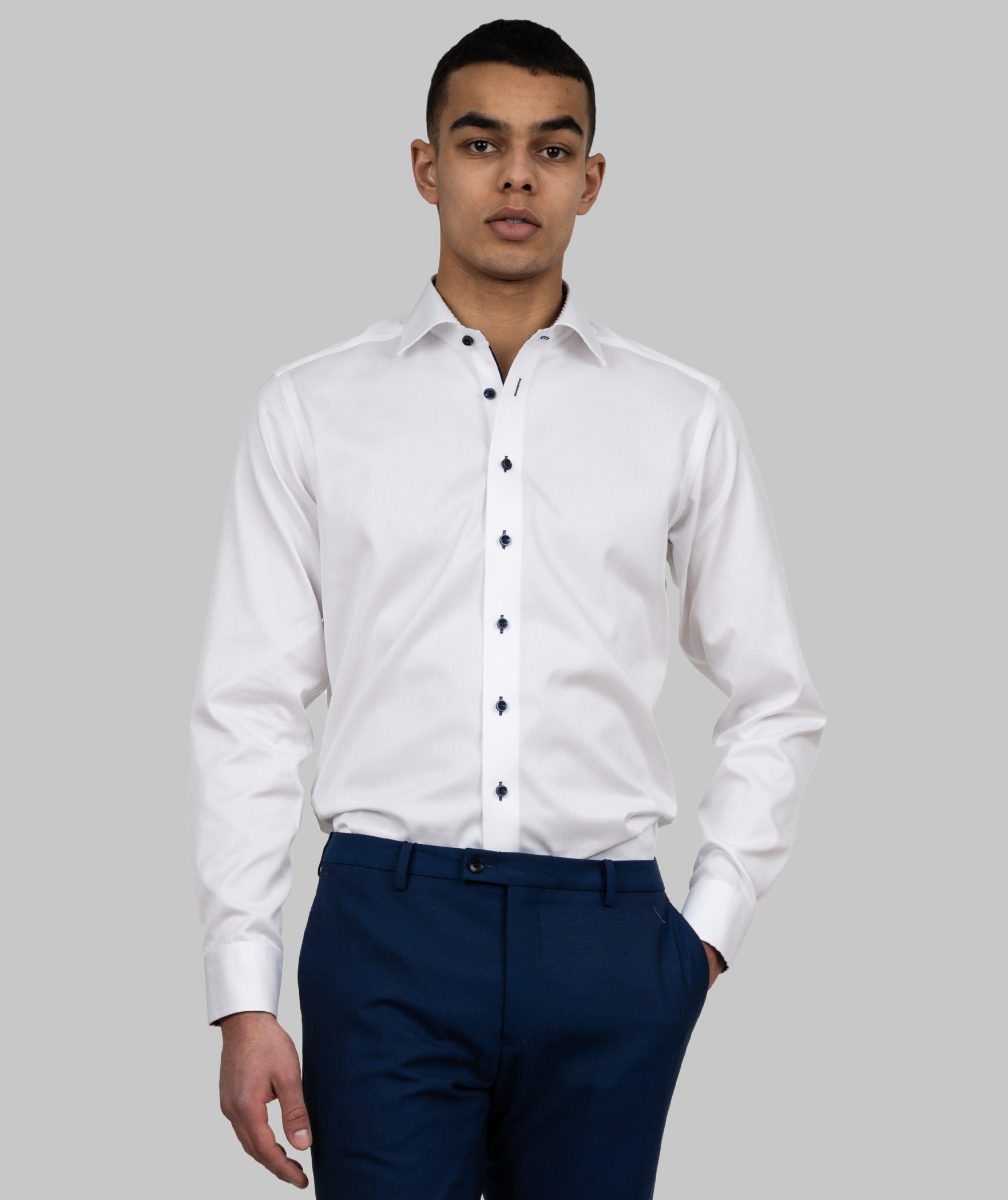 J. Harvest & Frost Twill Red Bow 20 slim fit skjorte, Hvid/navy, large image number 1