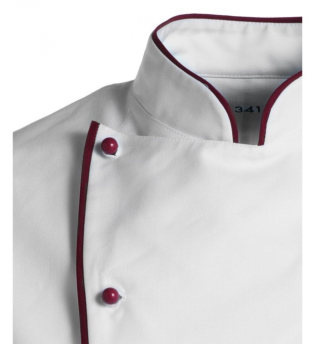 Kentaur kockjacka utan knappar med piping, Vit - Bordeaux Piping, large image number 1