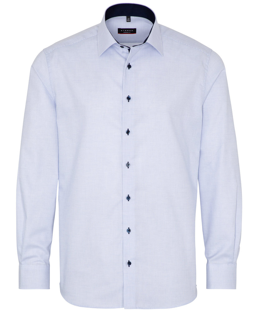 Eterna Struktur lang&aelig;rmet Modern fit skjorte, Bl&aring;/Hvid