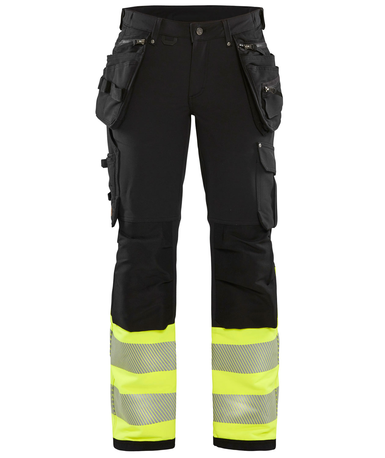 Bl&aring;kl&auml;der hantverksbyxa dam full stretch, Svart/Varselgul