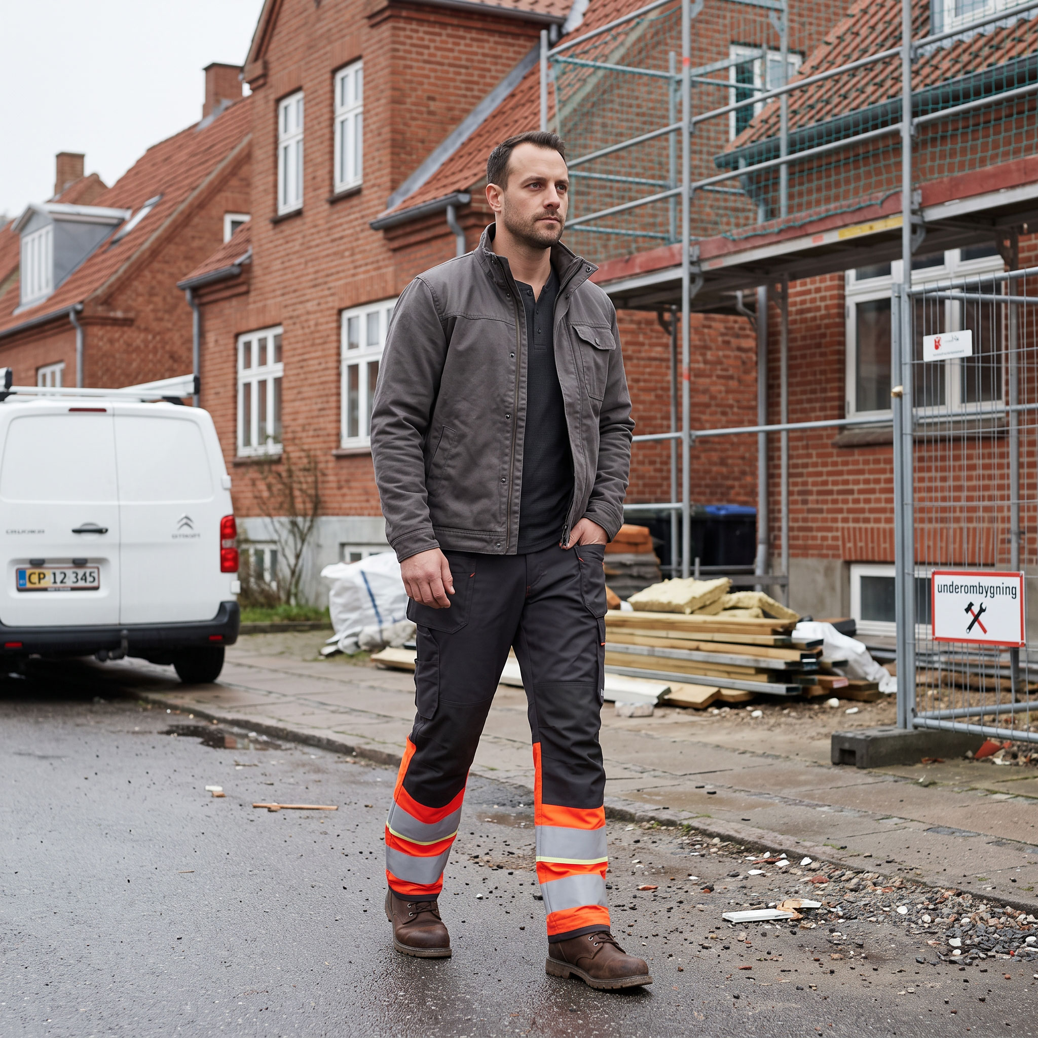 Helly Hansen UC-ME h&aring;ndverksbukse, Hi-Vis R&oslash;d/Ebony