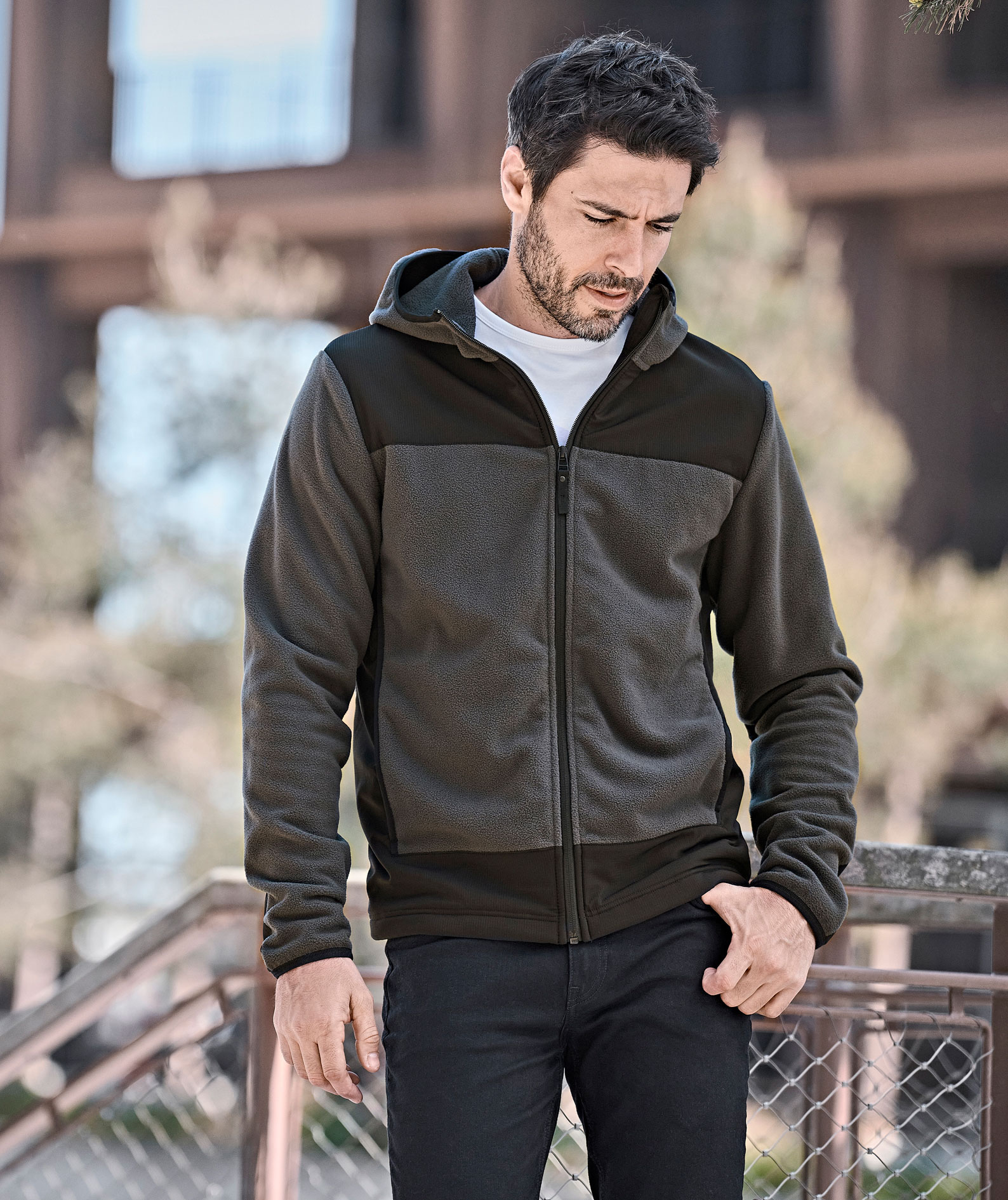 Tee Jays Mountain Hooded fleecejakke, Asphalt/svart