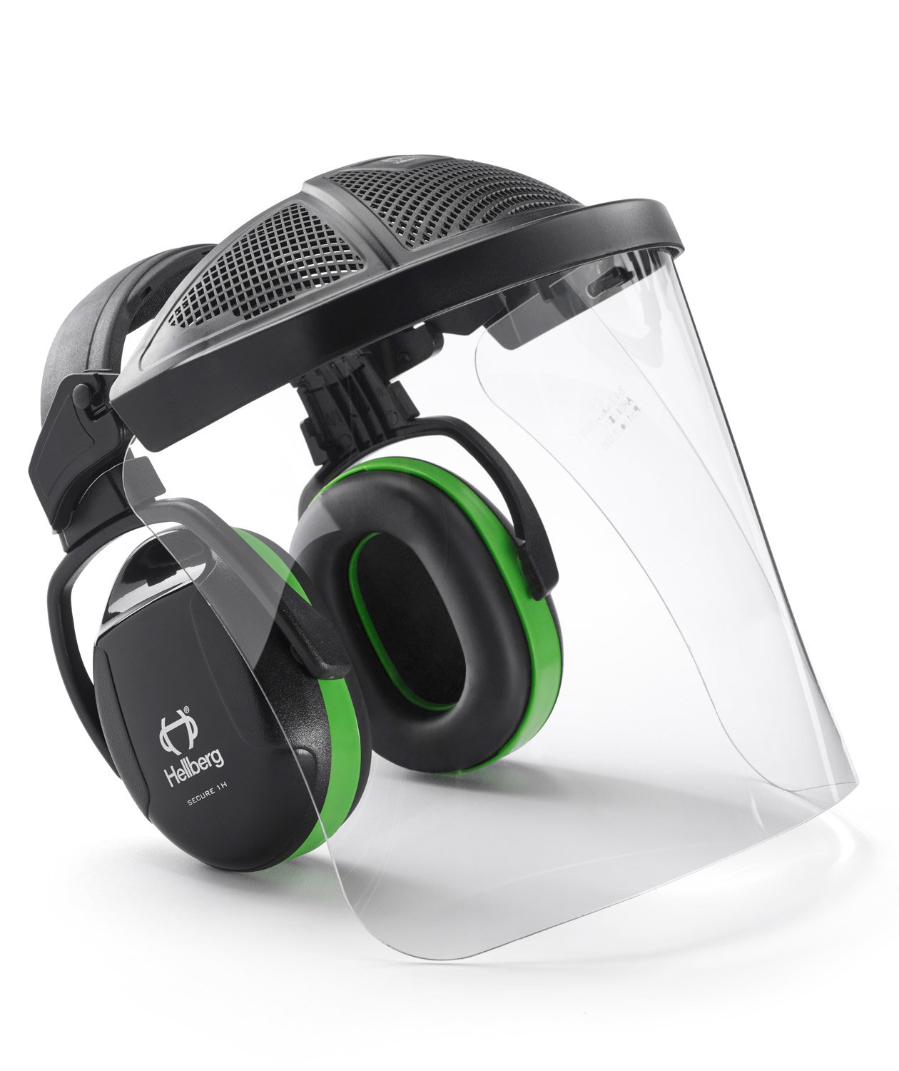 Hellberg Secure 1H PC h&oslash;rselvern og visir, Svart/Gr&oslash;nn