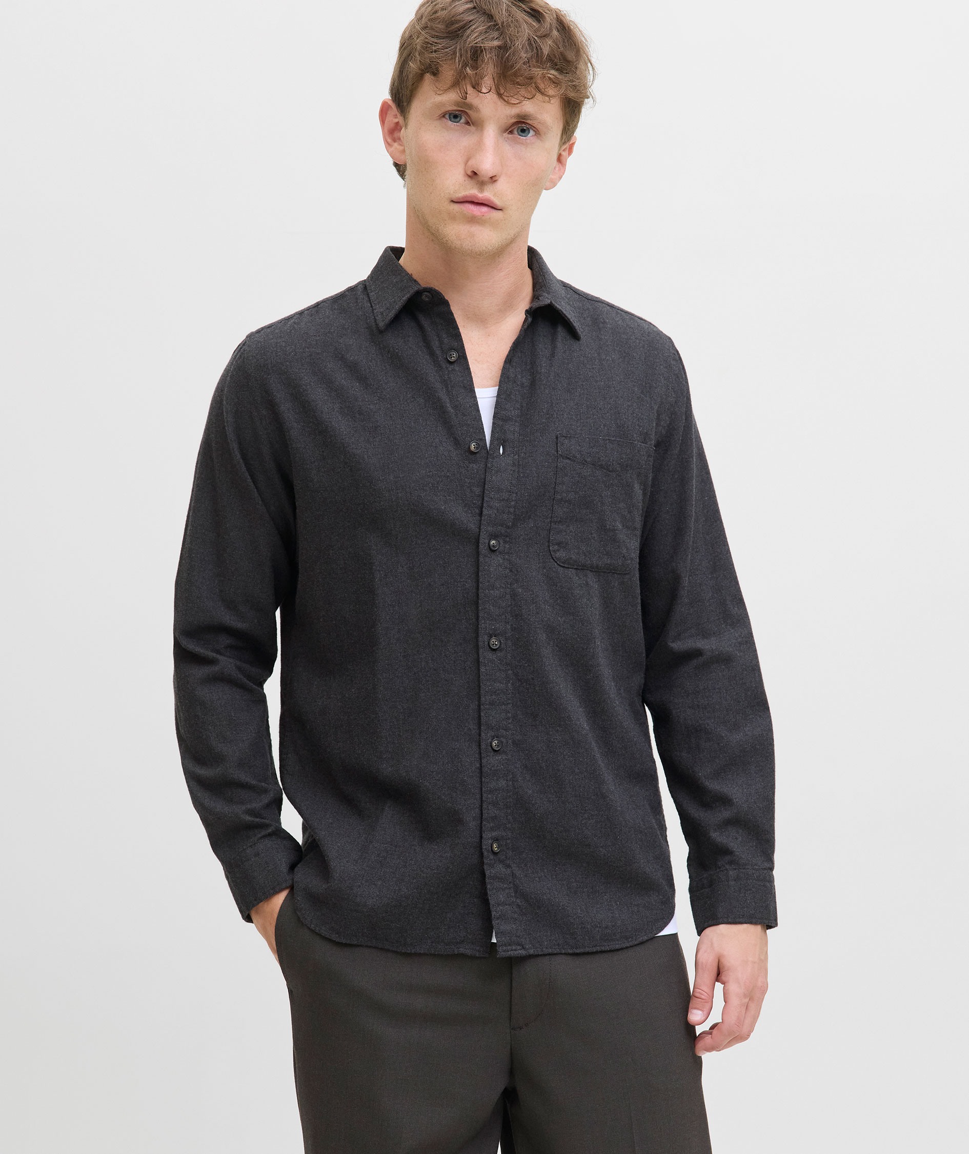 Jack & Jones JJECLASSIC Melange skjorte, Dark Grey Melange