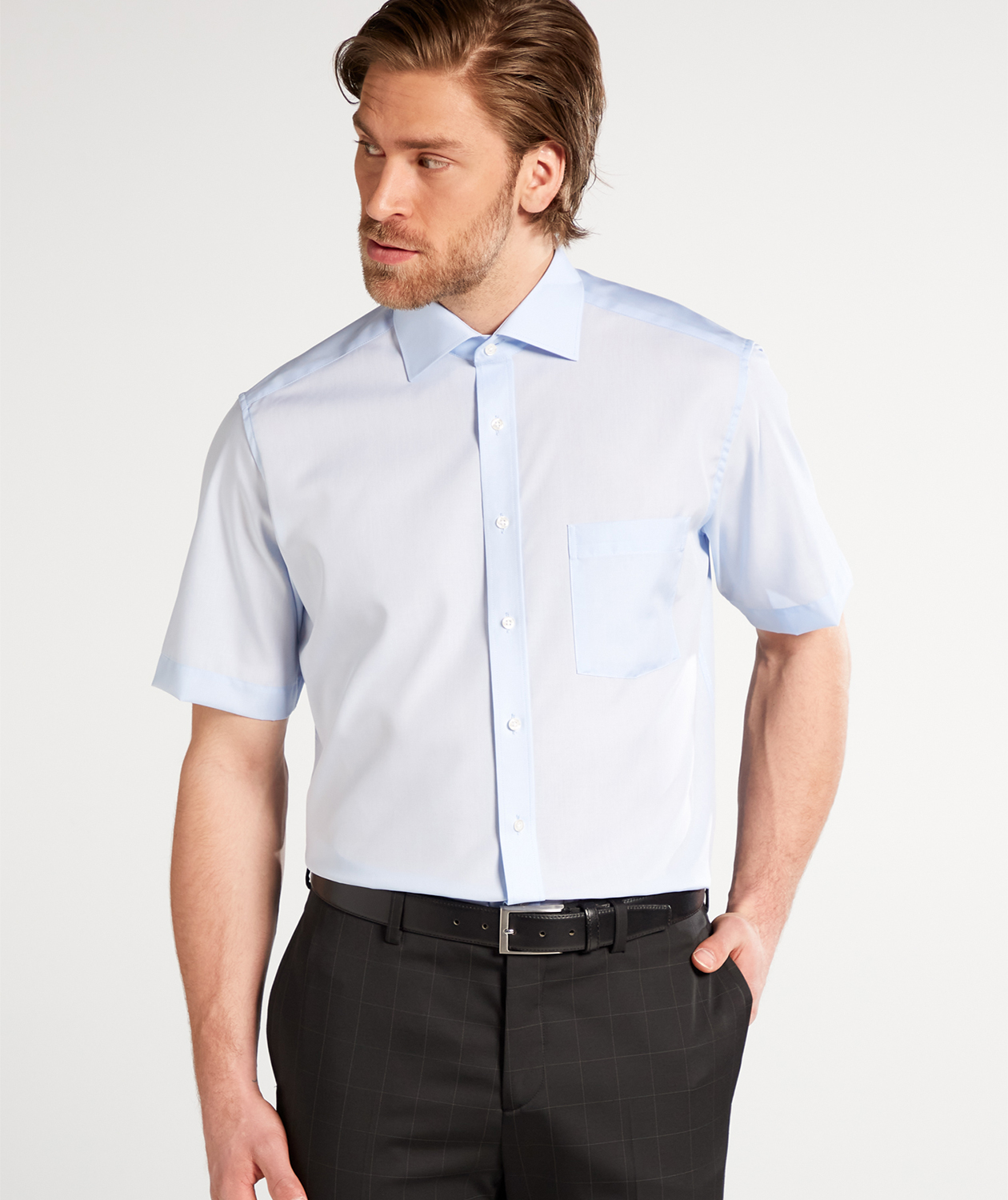 Eterna Modern fit kort&auml;rmad Poplin skjorta, Ljus Bl&aring;